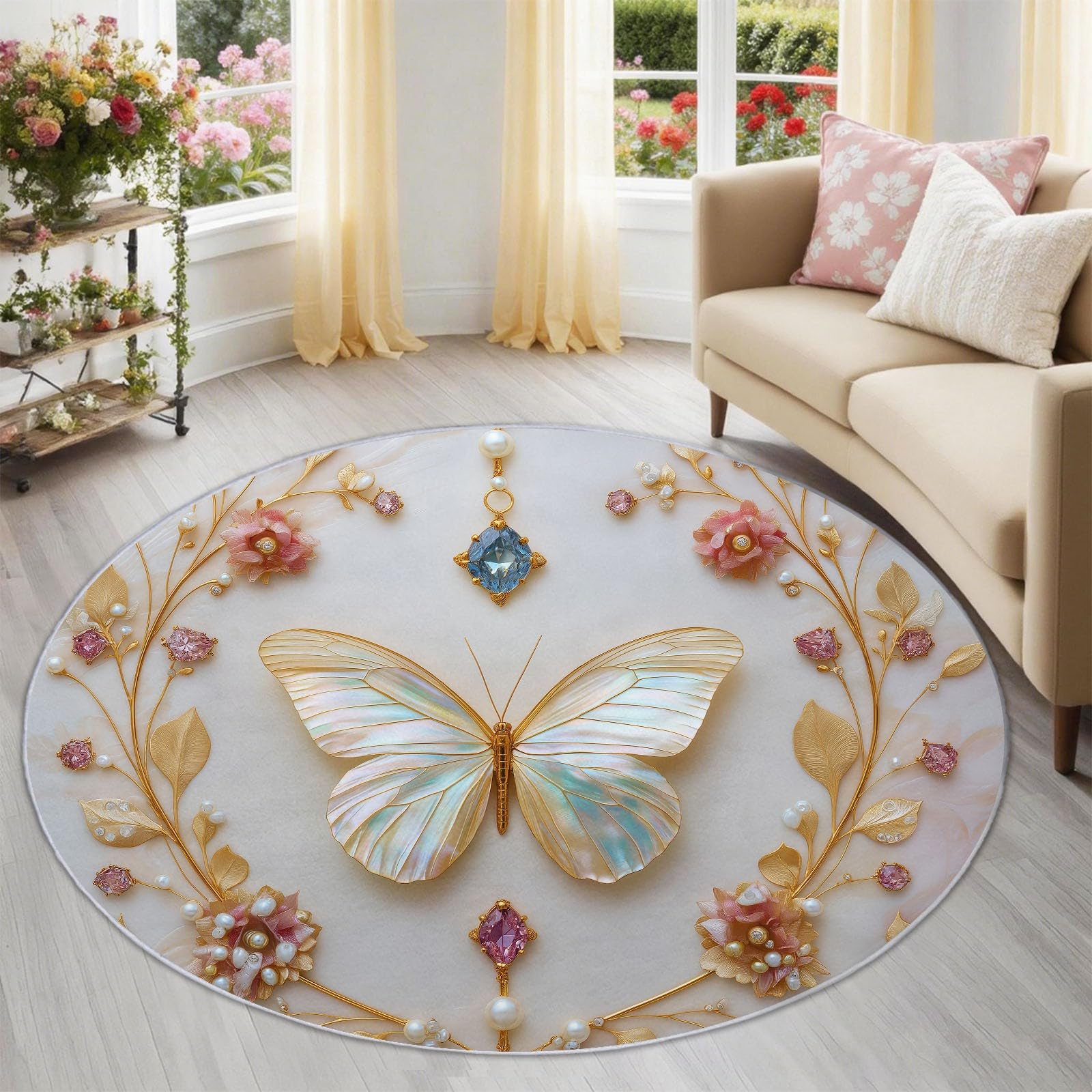 Tapis doux et confortable rond 90 cm facile à nettoyer pour salon et chambre