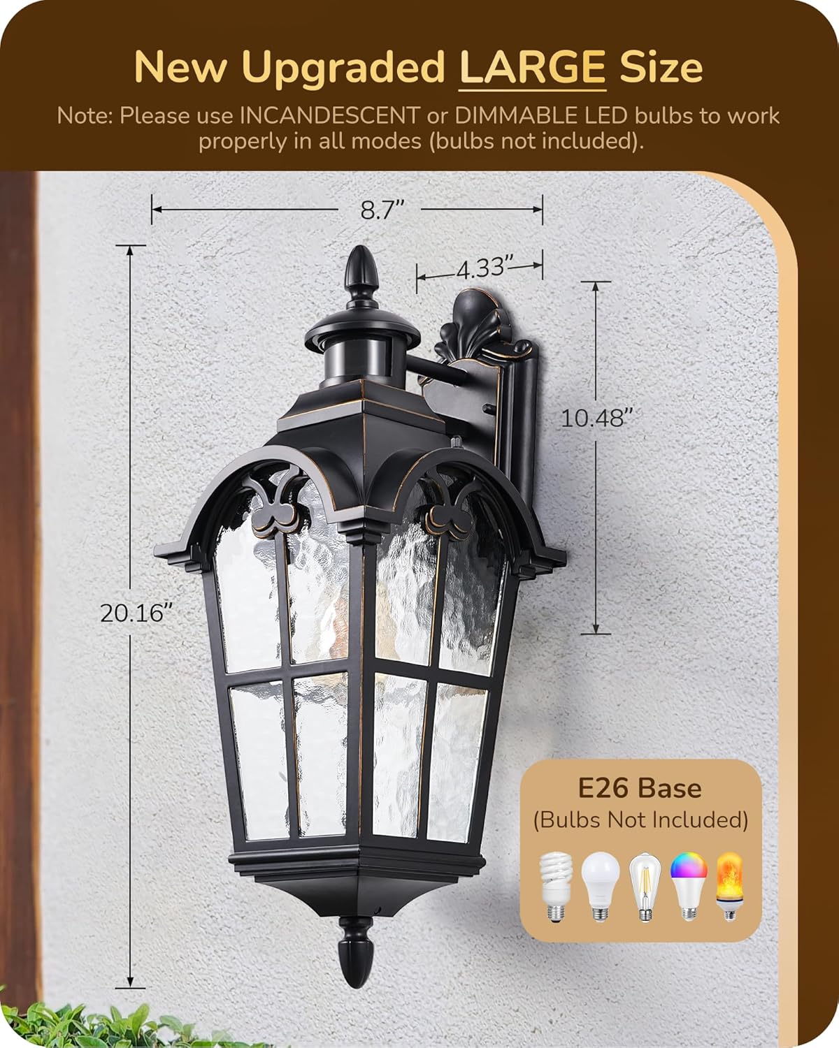 20.2" Black Aluminum Outdoor Lantern Sconce with Frosted Glass