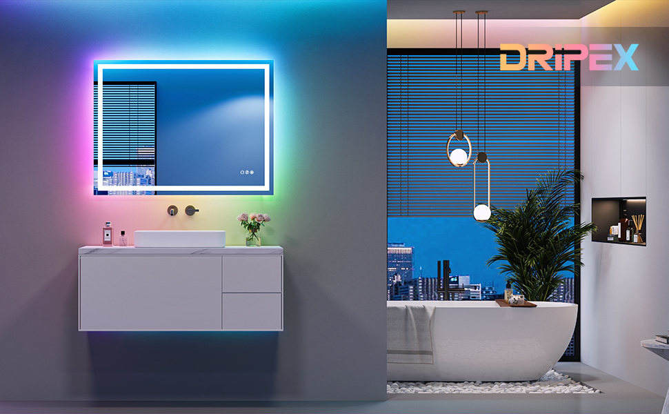 Dripex Miroir Salle De Bain Anti-Buée 80x60cm LED 45W - 8 Modes RGB + Dimmable Tactile