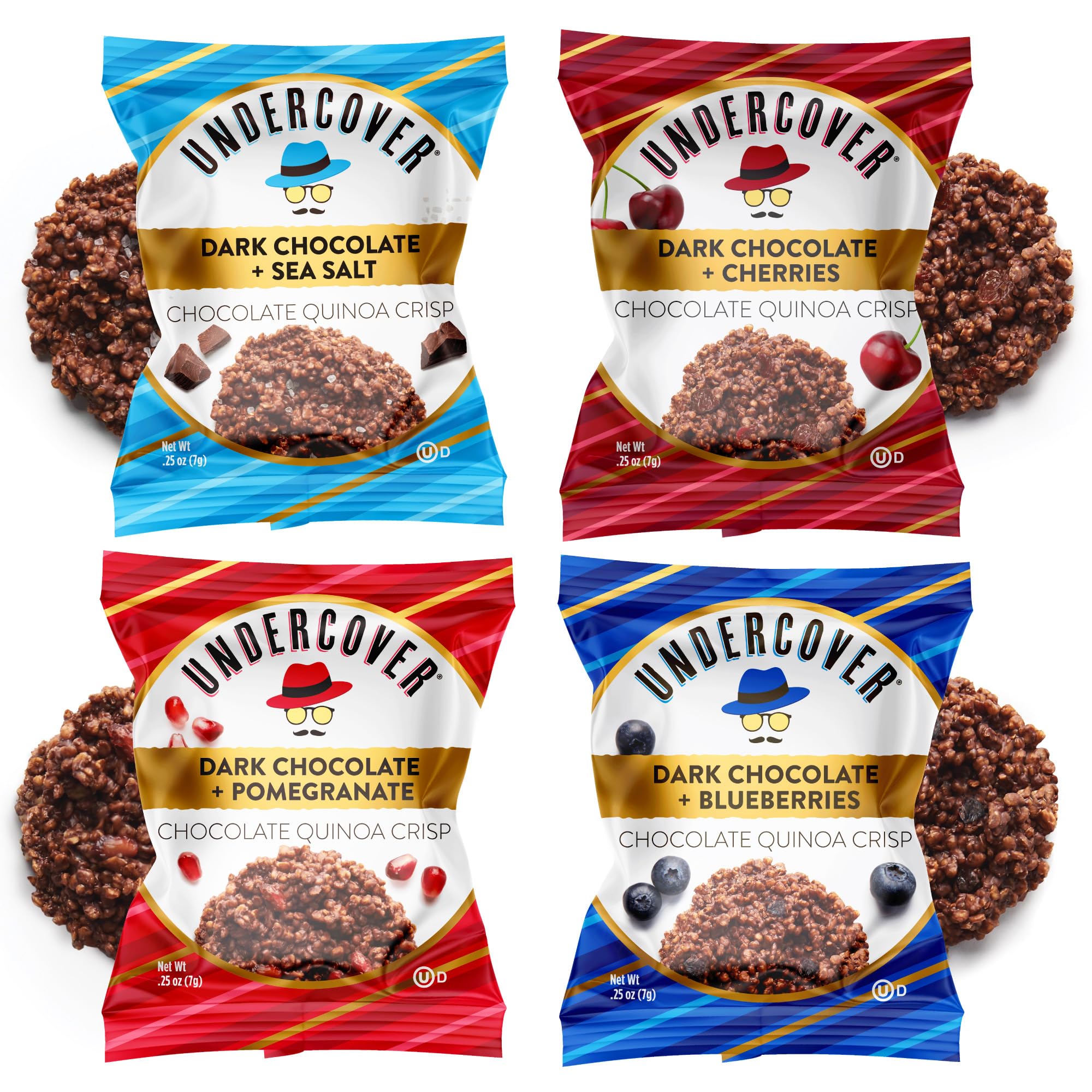 Undercover Snacks Chocolate Quinoa Crisps - Dark Chocolate Variety Pack | 70-Count, Individually Wrapped Crisps | Gluten Free, Nut-Free, Allergen Friendly, Kosher, Plant-Based, NOT AIRLINE SIZE