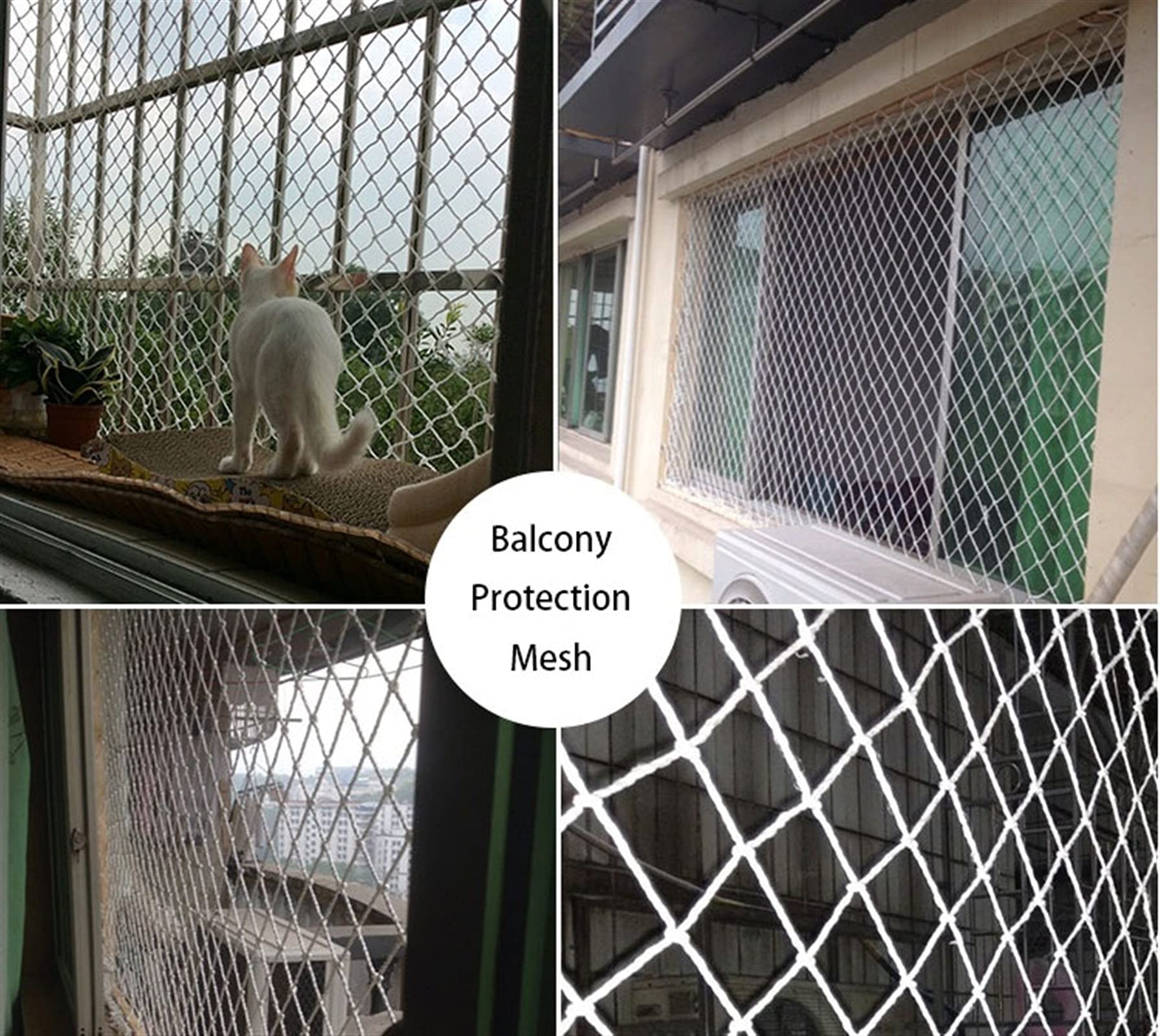 Balkon Sicherheitsnetze Aus Weißem Nylon Treppe Fenster Sicherheit Schutz Zaun Katzen Kinder Kleinkind Safe Deck Anti Falling Net Garden Net Safe Fence (Farbe : Weiß, Größe : 5x6m)