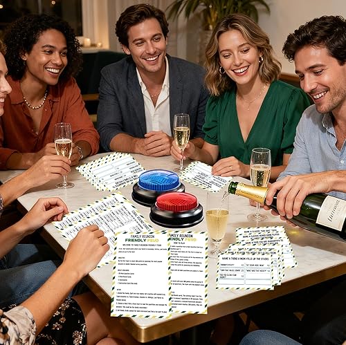 Miniatura 4 de Juego de cartas de disputa familiar con 2 zumbadores de respuesta, juego de reunión familiar, divertido cuestionario de preguntas para reuniones de