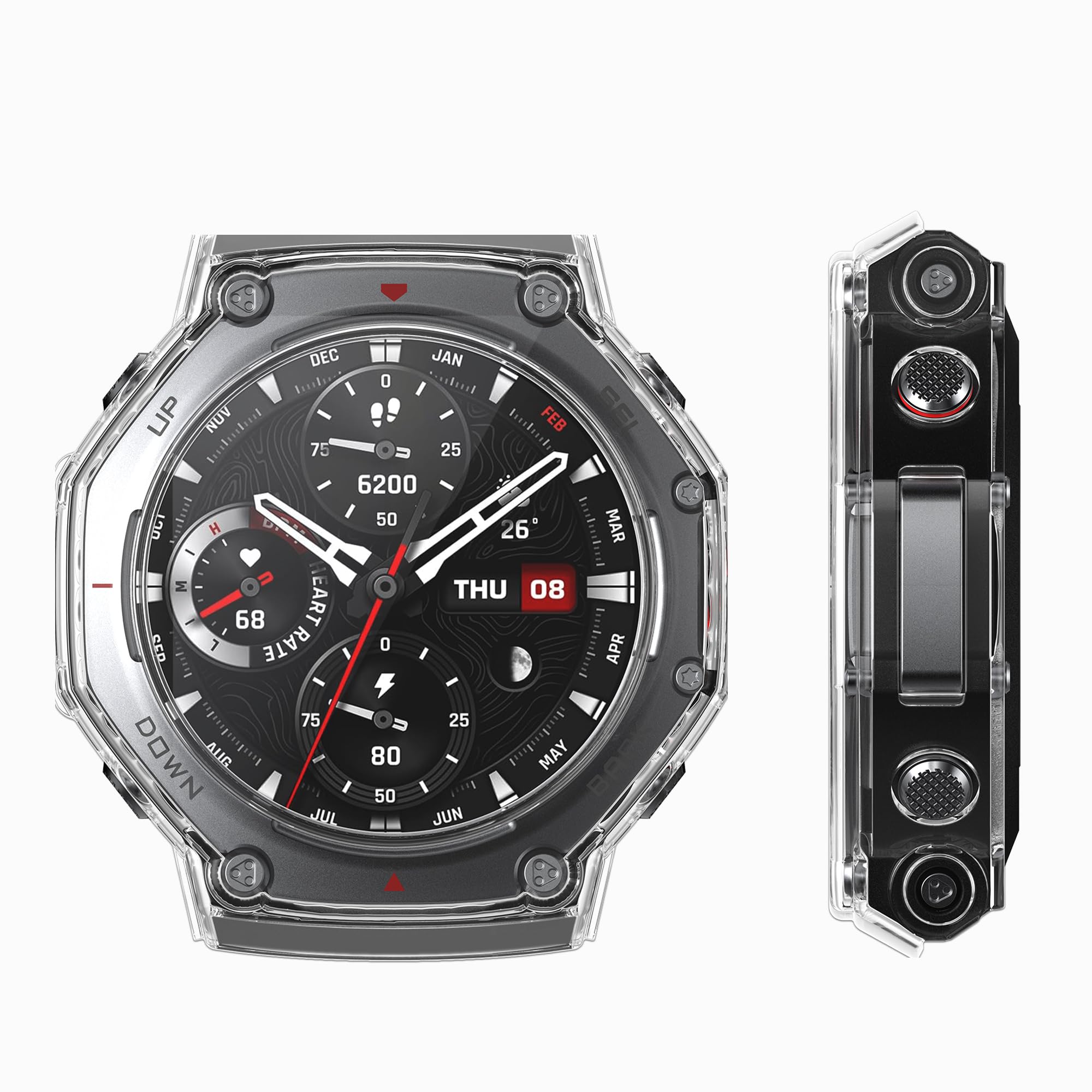 kwmobile Etui kompatybilne z Huami Amazfit T-Rex 3 obudowa - 2x silikonowa ramka ekranu do trackera fitness - przezroczysta-czarna