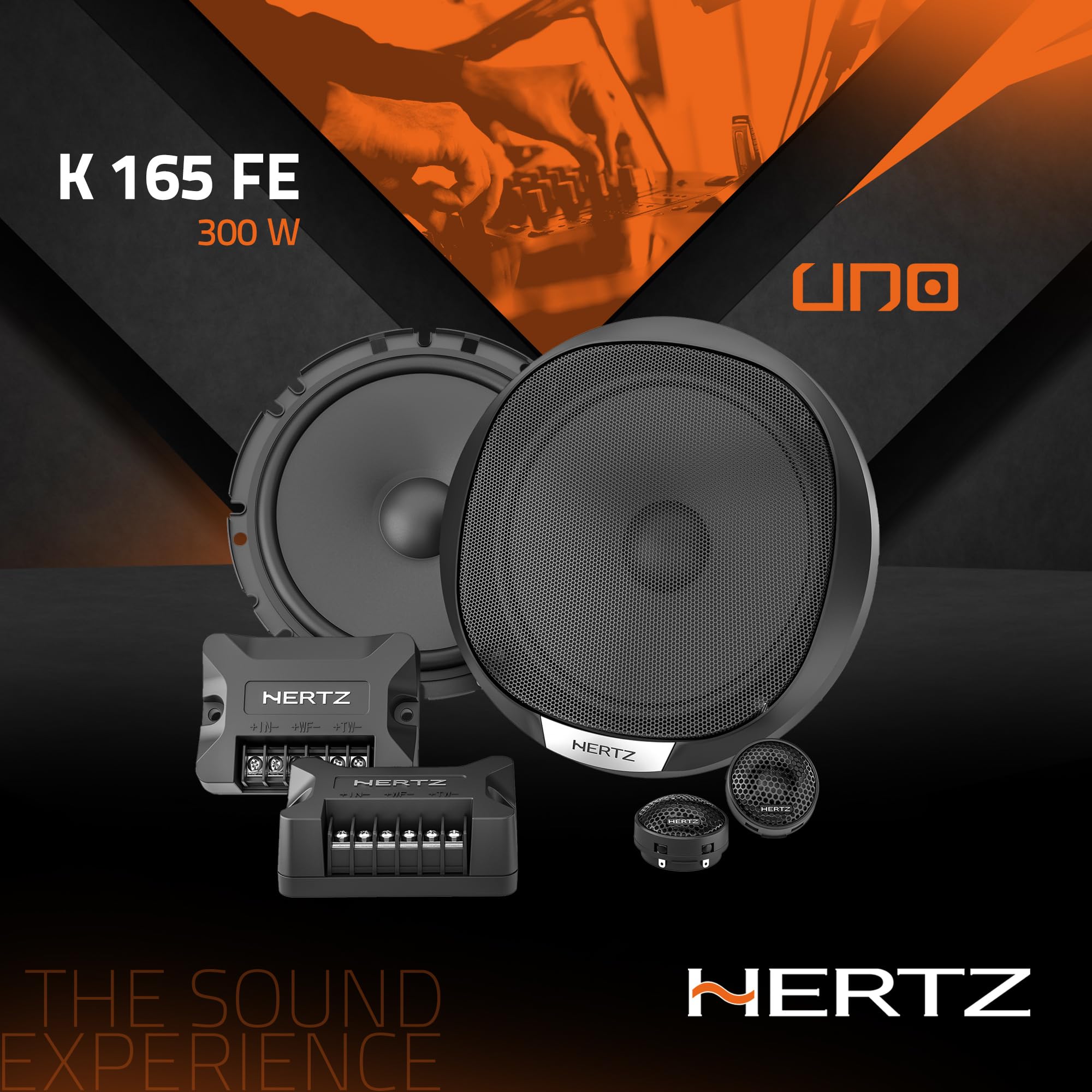 Hertz K 165 Fan Edition - Kit de altavoces (2 vías, con woofer de 165/170 mm, tweeter de 24 mm y crossover integrado, 300 W Peak, 4 ohmios, rejillas incluidas e instalación fácil)