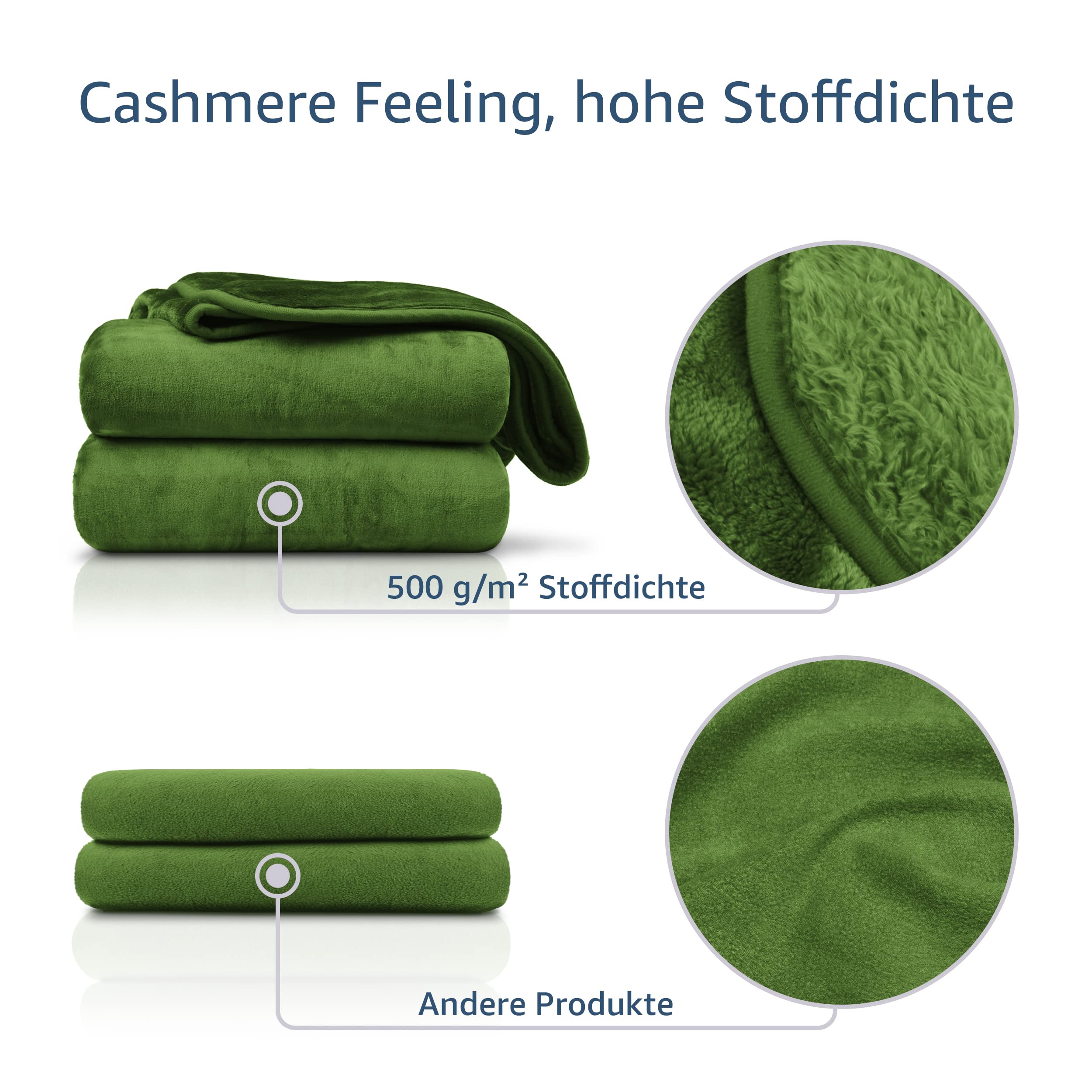 Amago - Kuscheldecke, Cashmere-Feeling, 180 x 220 cm - Dunkelgrün