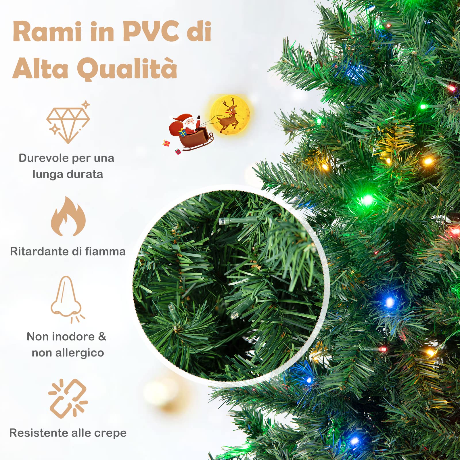 COSTWAY Albero di Natale 180 cm/210 cm, Albero di Natale Pre-illuminato