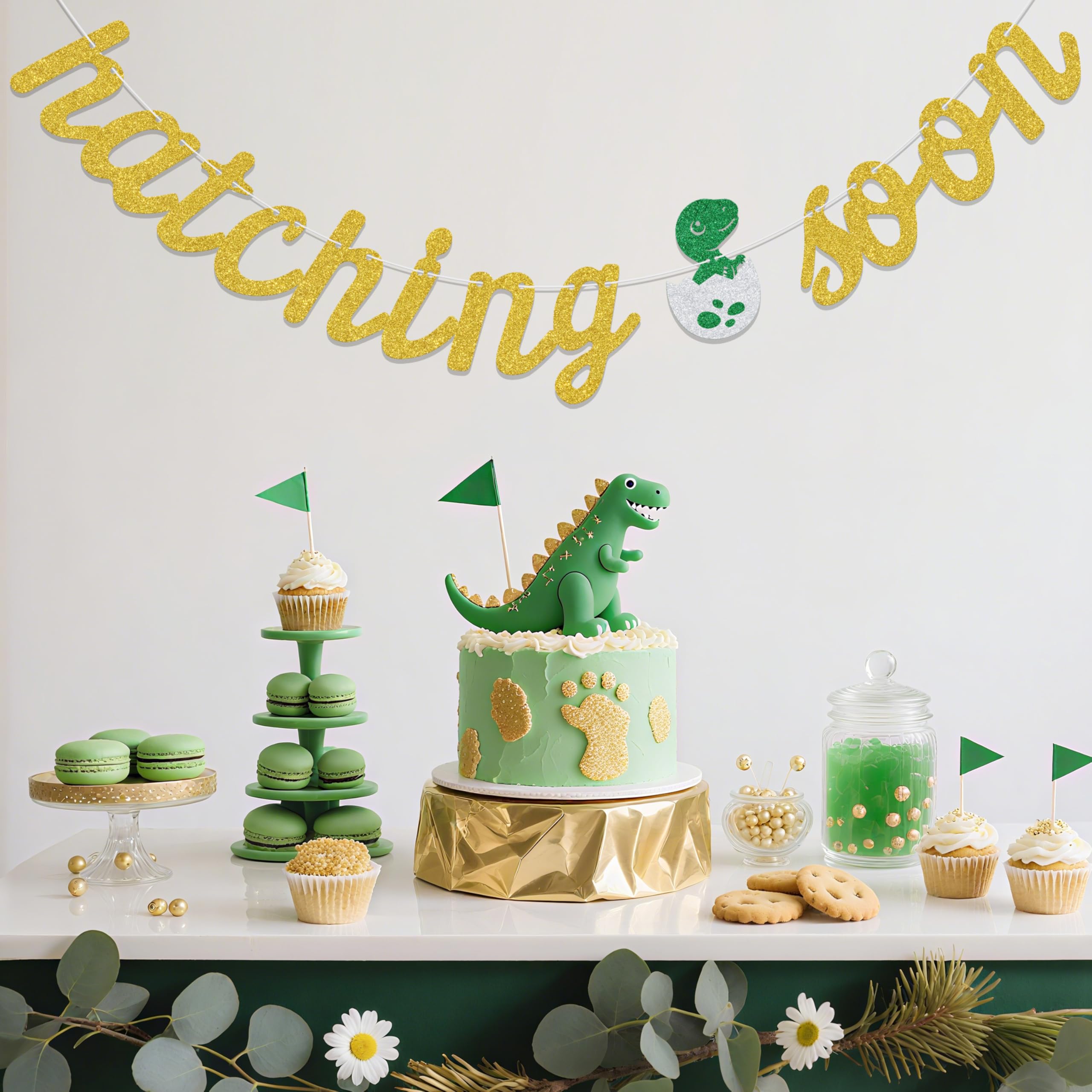 Aumccxz Hatching Soon Banner Dinosaur Baby Shower Decorations A Little Dinosaur Is About to Hatch Baby Shower Gender Reveal Party Decorations Gold - Image 4