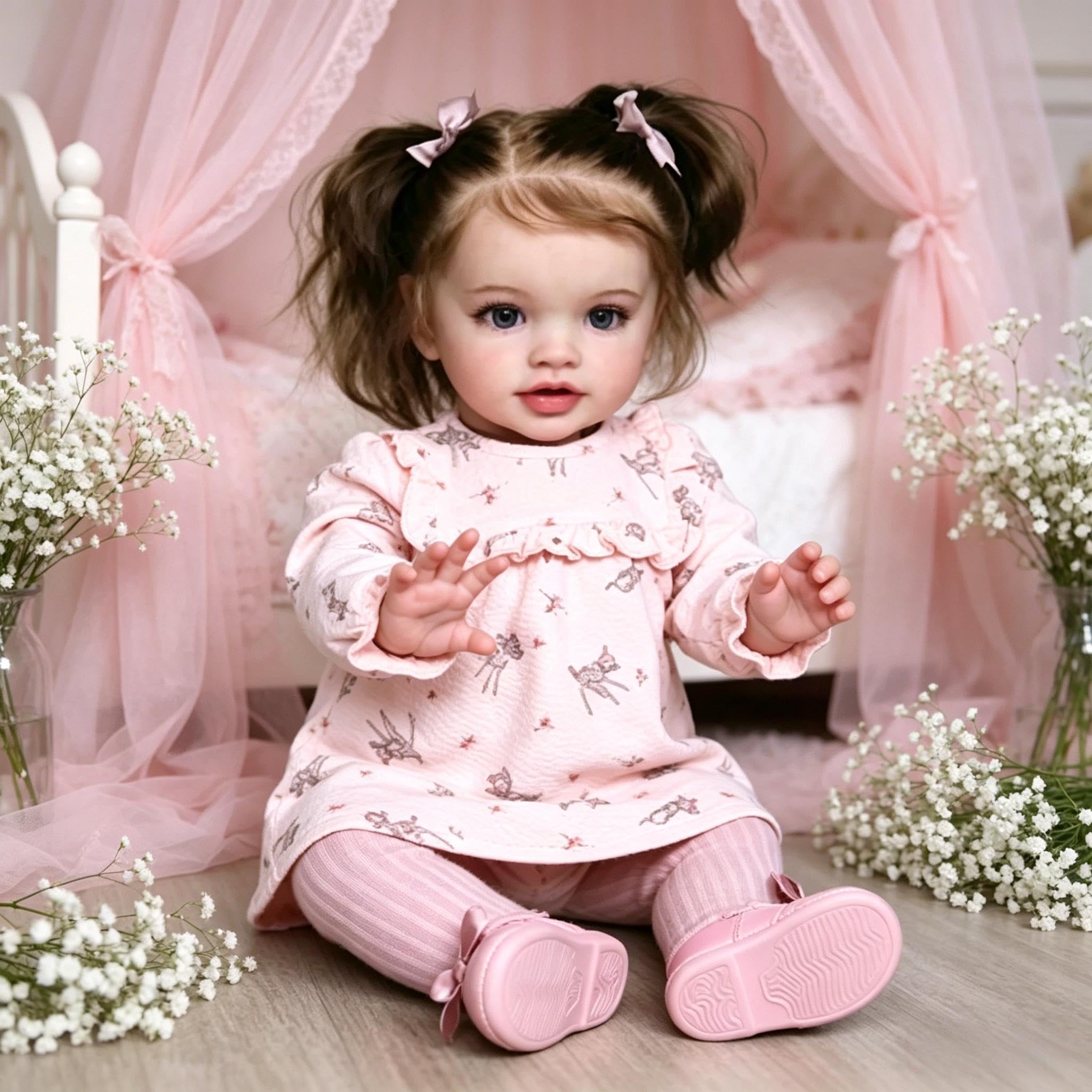 RXDOLL Reborn Baby Dolls Maluch Dziewczynka Pippa, 61 cm Realistyczne Reborn Maluch Lalki Miękkie Tkaniny Body Vinyl Kończyny, Realistyczne Silikonowe Ukorzenione Włosy Ręcznie Robiona Lalka Zabawka