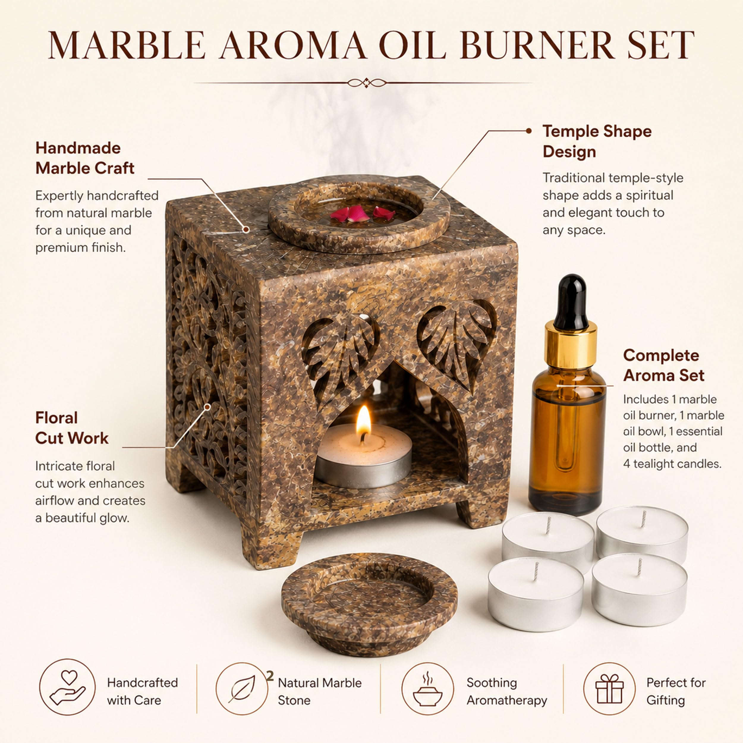 Marble Tealight Diffuser for Home Spa Office | 20 ml Oil & 4 Candles — photo — 3 of 8