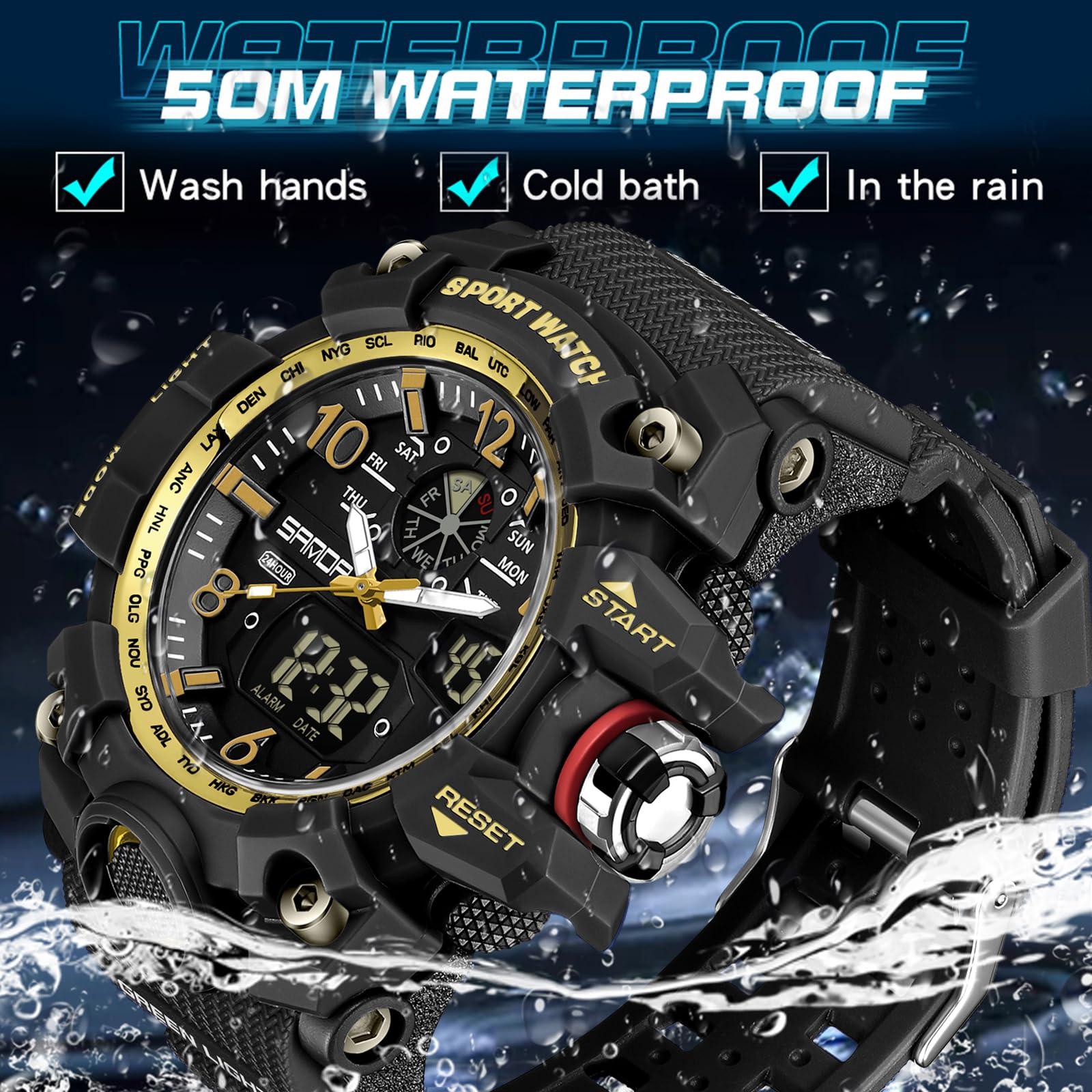 Orologio digitale da polso da uomo, sportivo, digitale, 5 ATM, impermeabile, militare, da uomo, con sveglia, data, cronometro per uomini, orologio tattico, cinturino in plastica