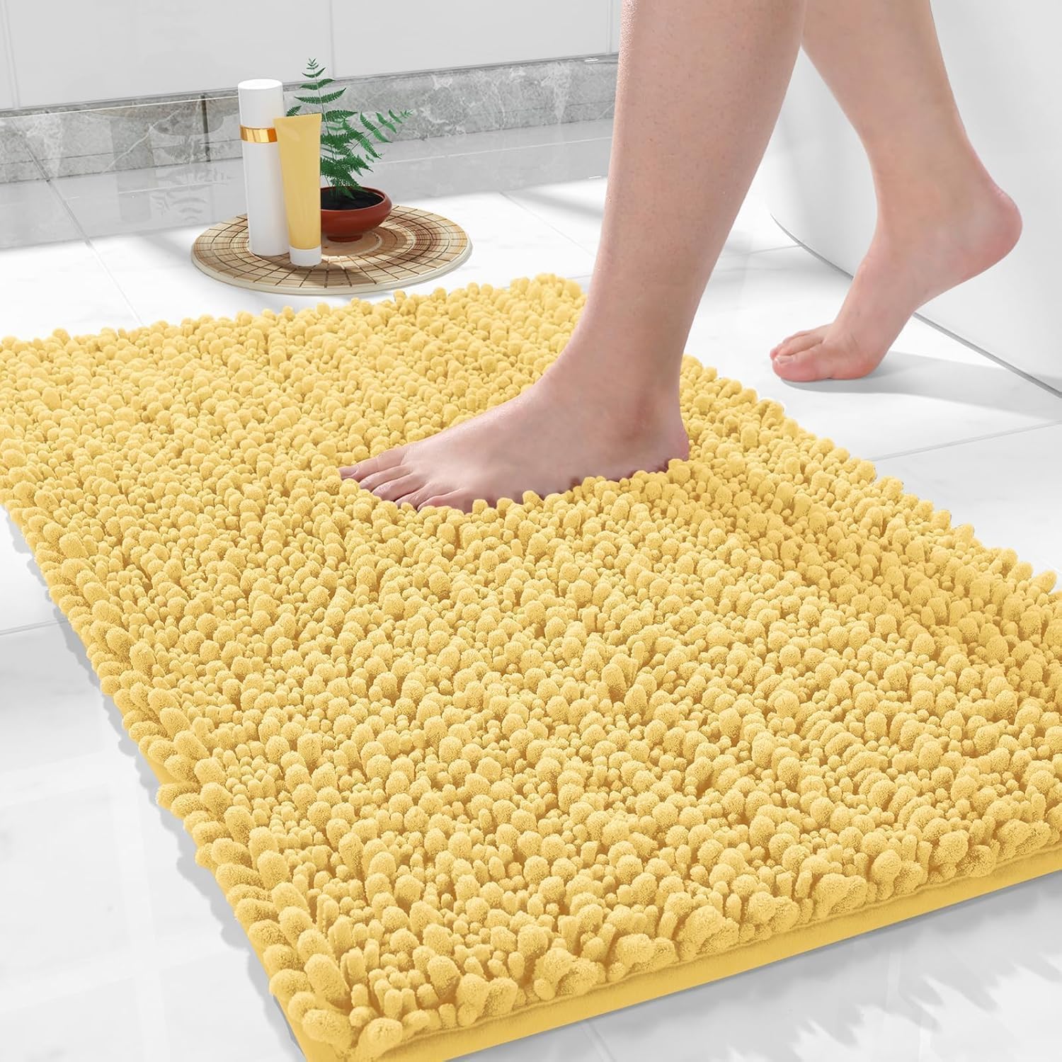 Yimobra Bathroom Mat, 92 x 61 cm, Soft and Cozy, Super Absorbent Water, Non-Slip, Machine-Washable, Thick Modern for Bathroom Bedroom, Yellow โ image 1