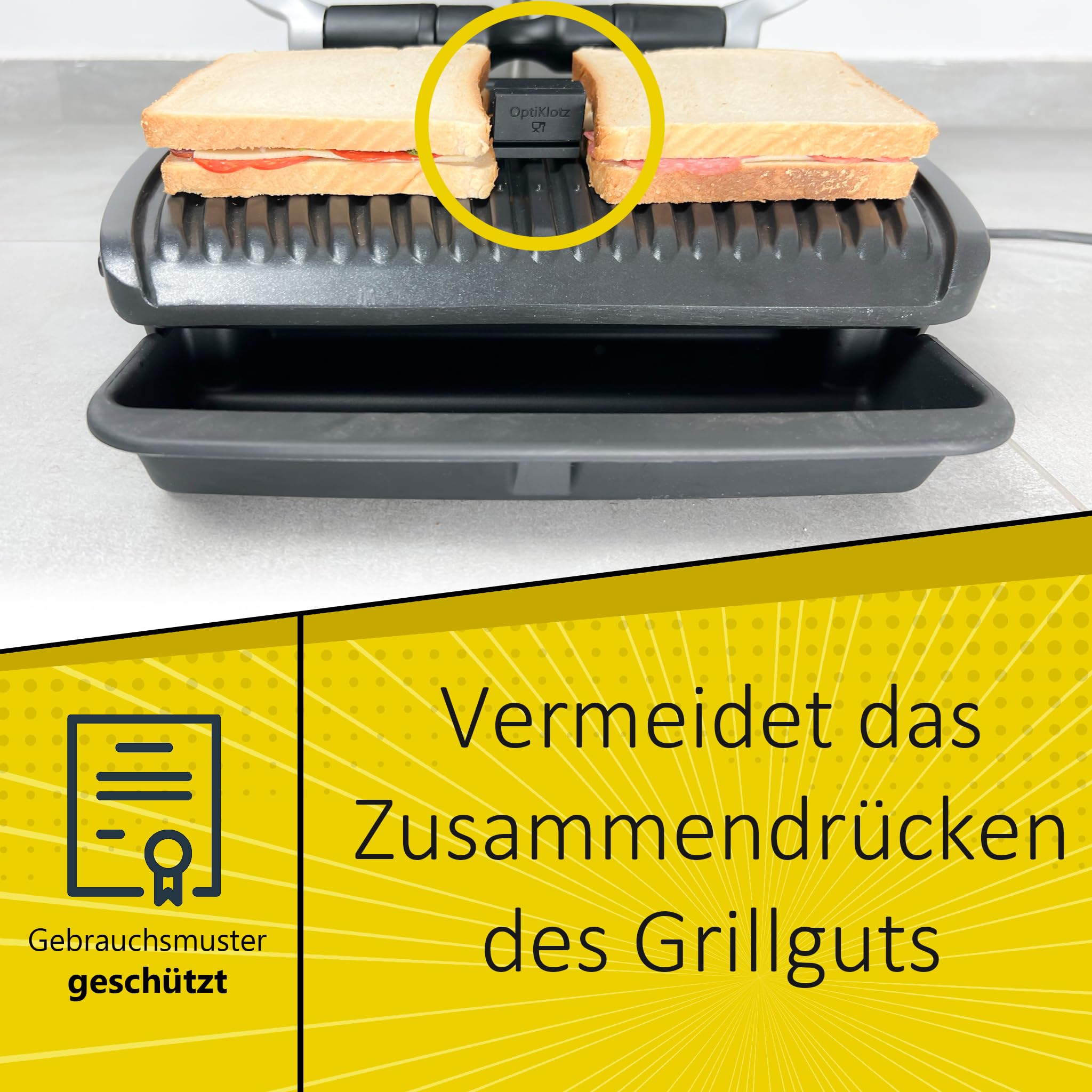 OptiKlotz - L'originale, distanziatore in silicone alimentare compatibile con Tefal Optigrill, Optigrill XL, accessori, impedisce la frantumazione di cibo grigliato