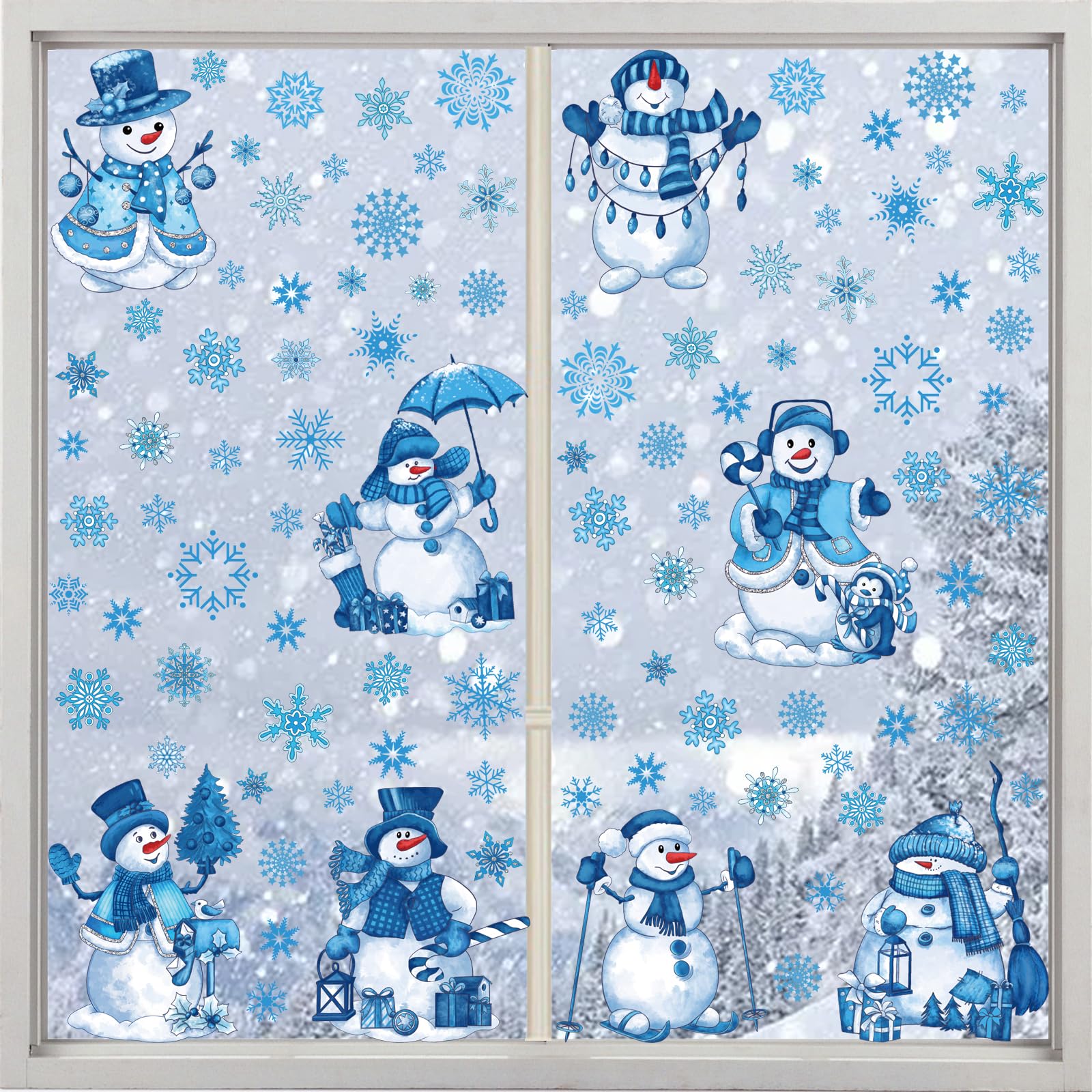 Window Sticker Frost Snow Amazon.com: YEIRFYY Winter Snowman Window Clings Blue Snowman ...