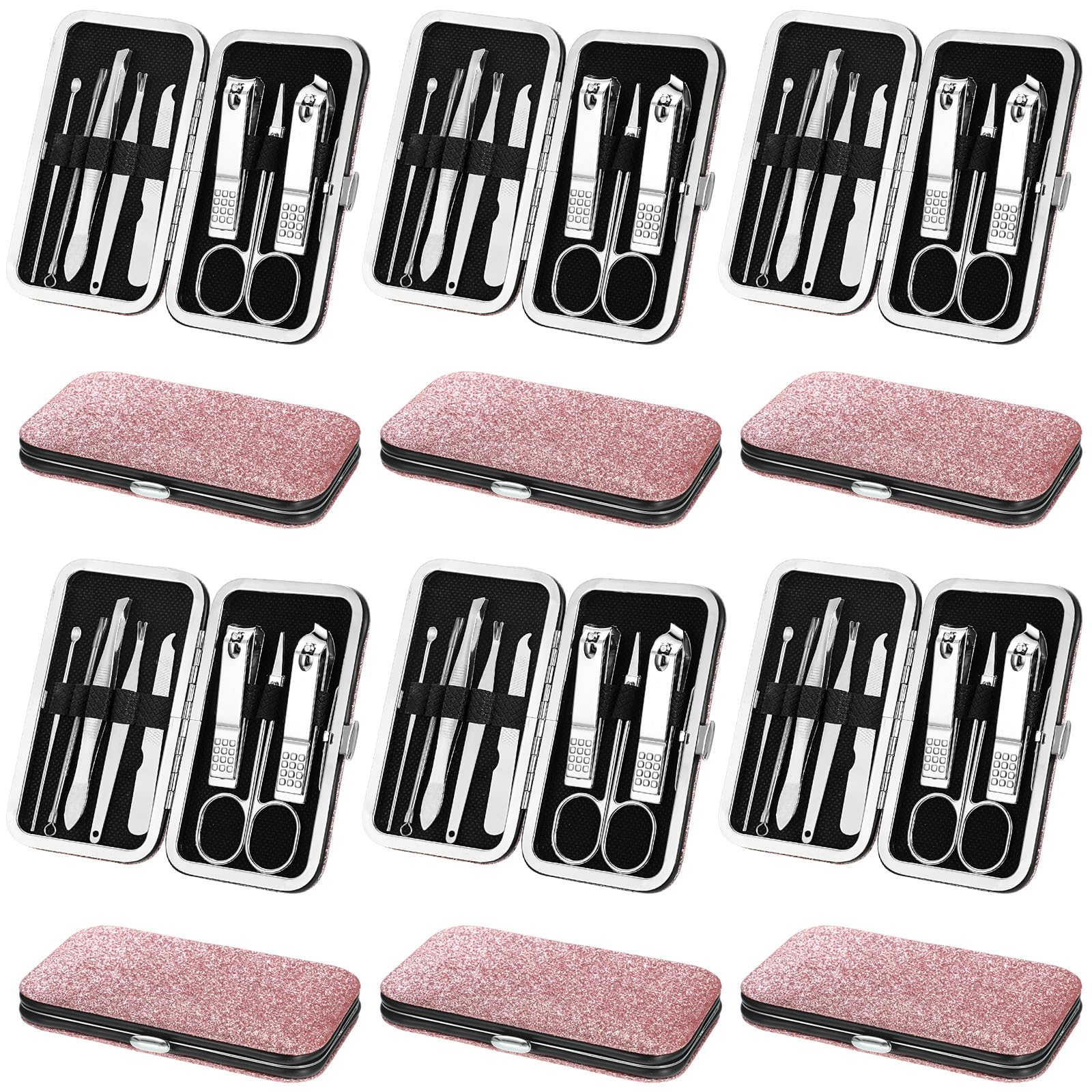 Geosar 12 Sets Manicure Set Nail Clippers Pedicure Kit 8 in 1 Grooming Stainless Steel Kits Nail Care Tools with Travel Case for Employee Coworker