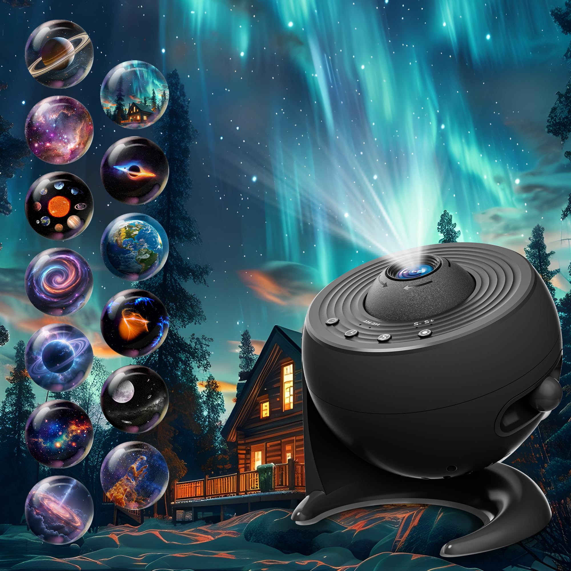 FlyEagle Galaxy Projector 13 in 1 Planetarium Star Projector, 360° Rotating Night Light Projector with Timer & Focus Knob, HD Space Projector Light for Bedroom Kids Adults Home Decor, Black