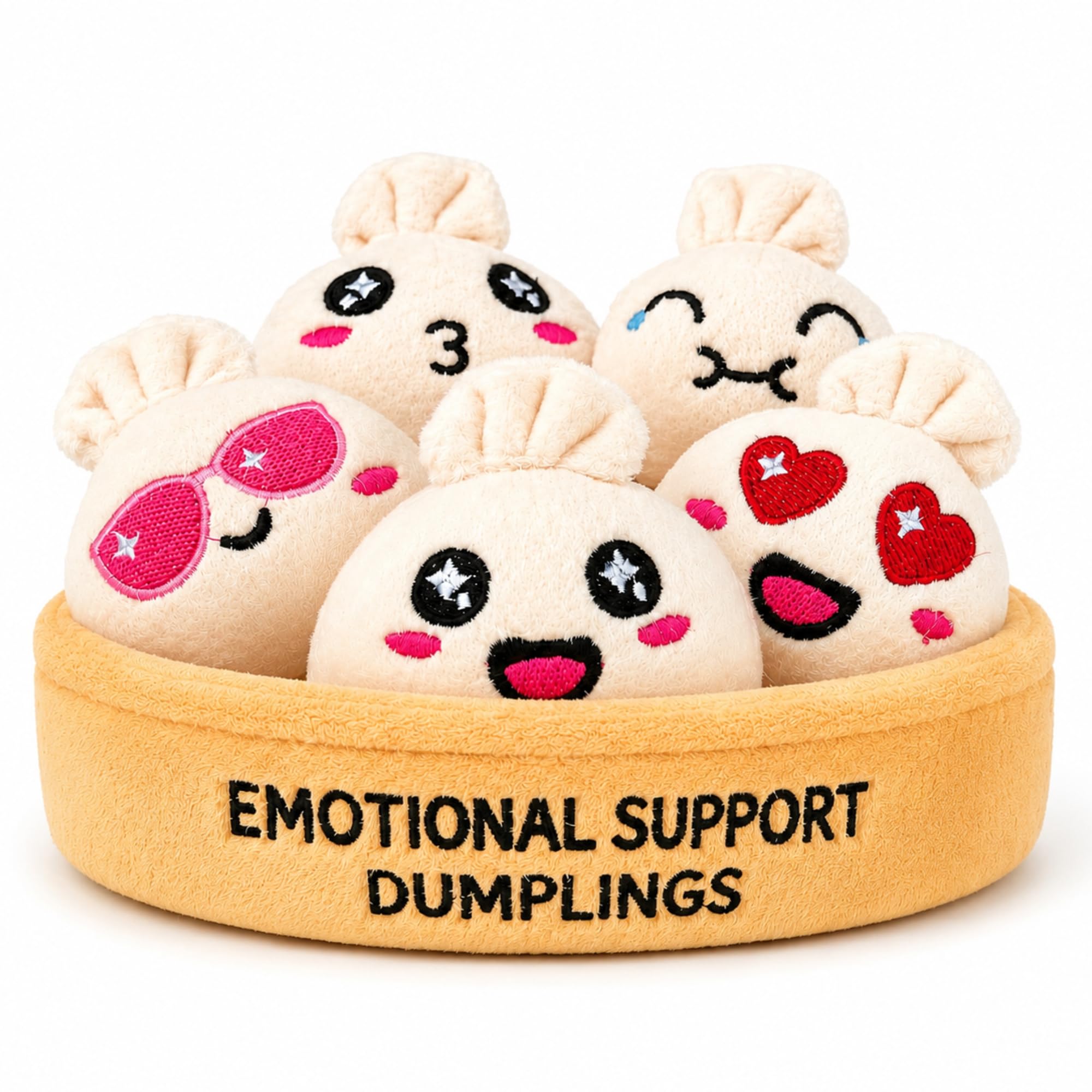 Emotional Support Dumplings Plush Toy Set | Cute Kawaii Soft Stuffed Plush Toys with Storage Basket | Ultra Soft Decorative Plush Dolls for Kids, Teens & Adults | Funny Gift & Room Decor-image-1