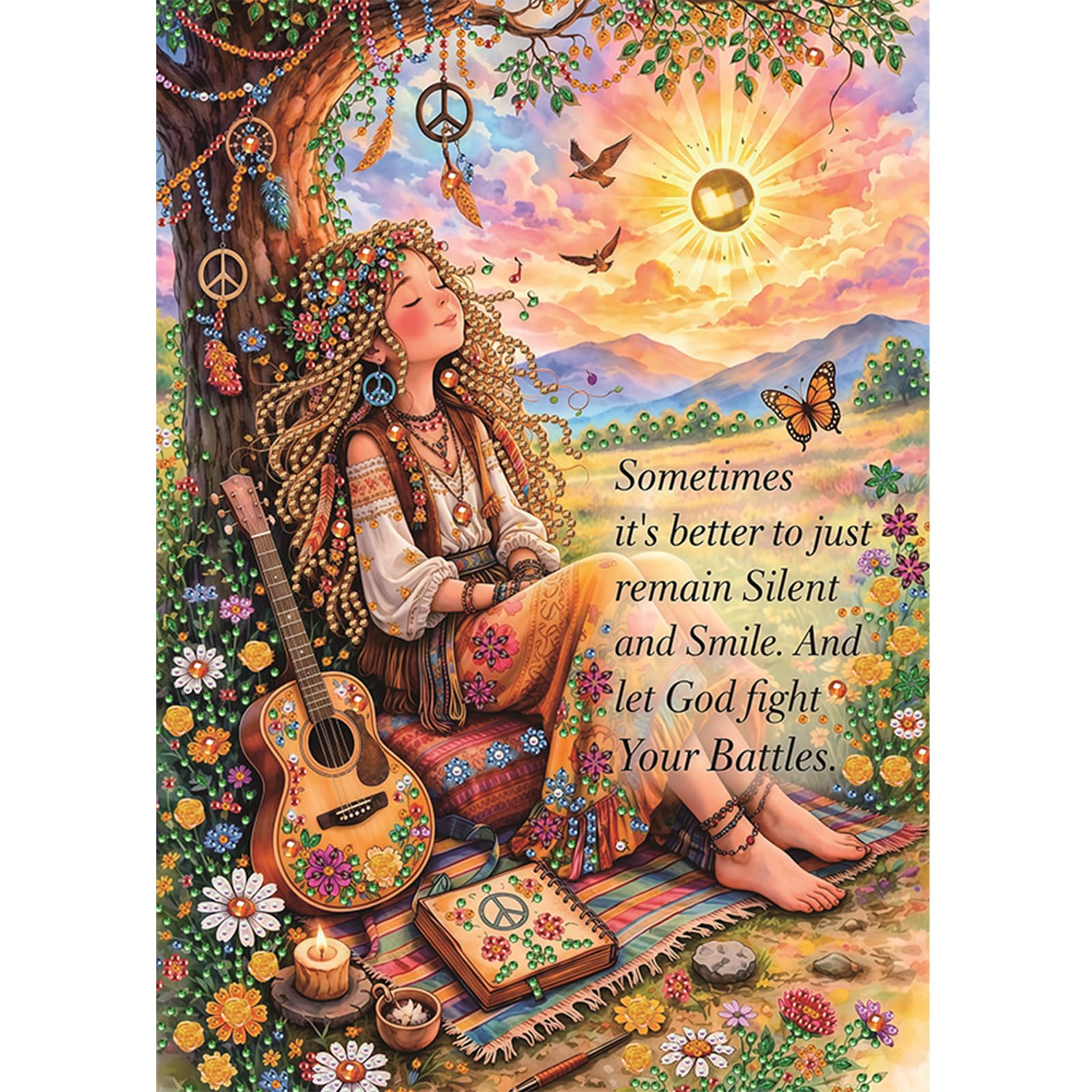 POETRYDRAW Bohemian Girl Quote Art Special Shaped 5D DIY Partial Drill Diamond Art Painting Kits for Adults Beginners Home Decor Diamond Art Paintings Diamonds Paintings Gem Art 13.78x17.72inch