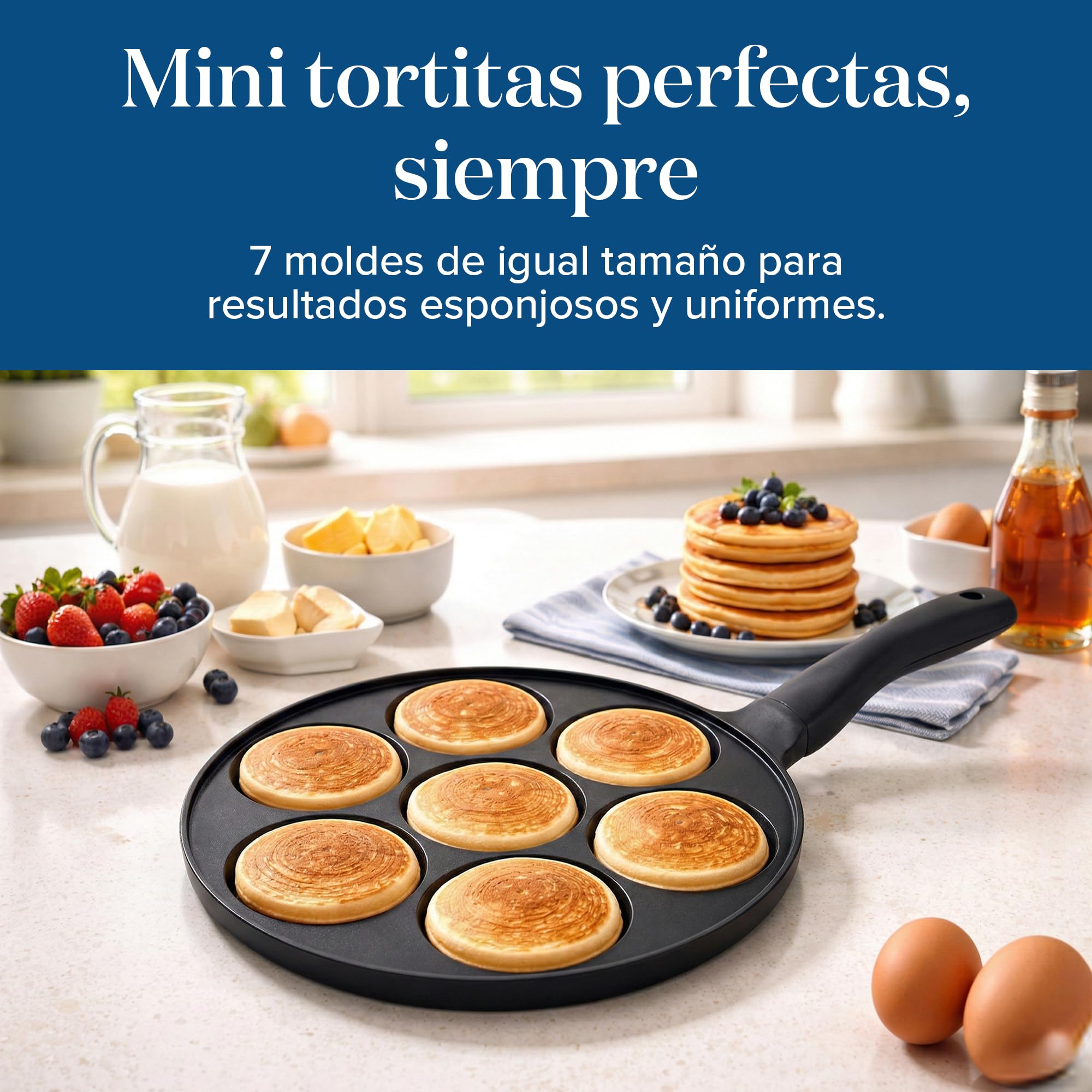 joeji's Kitchen Sarten Tortitas Crepes de 7 Agujeros 26.5cm - Frigideira Panquecas - Molde Crepes Antiadherente - Induccion Compatible - Fácil de limpiar - Perfecto para huevos tortillas y más