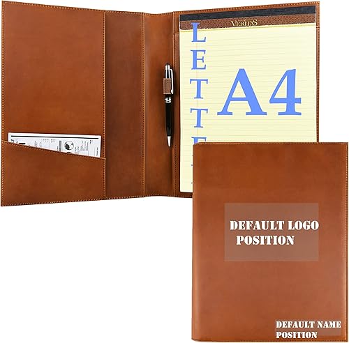 Portafolio de cuero auténtico, hecho a mano, carpetas profesionales de negocios, cubierta de bloc de notas, oficina, currículum, documentos (nombre