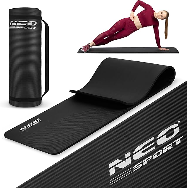 Neo-Sport Mata do Ćwiczeń 173 x 61 cm - Grubość 0,6 cm - Antypoślizgowa Mata Treningowa do Fitnessu, Jogi + Sznurek do Przenoszenia - Wodoodporna i Wytrzymała - Wysoka Amortyzacja