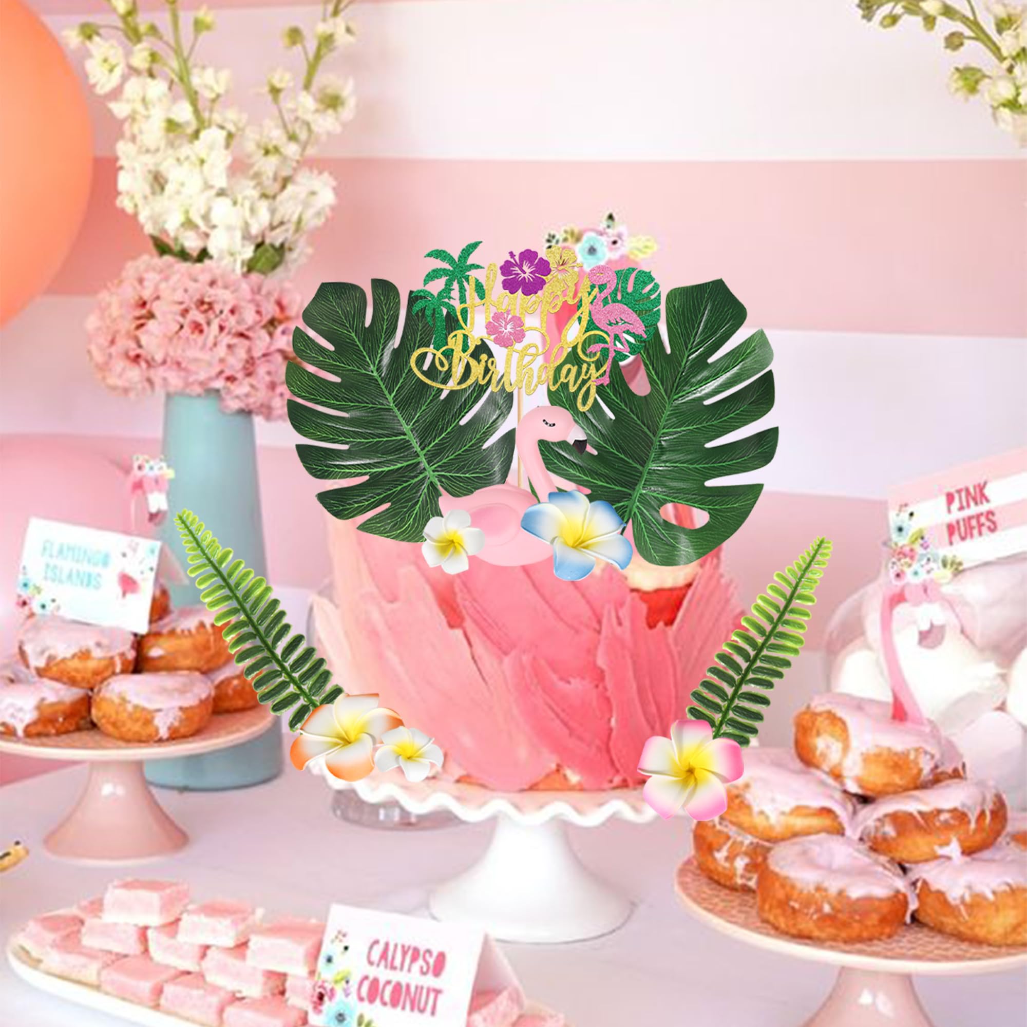 Happy Birthday Cake Topper – Tropisch Mit Flamingo, Palme, Ananas, Glitzer