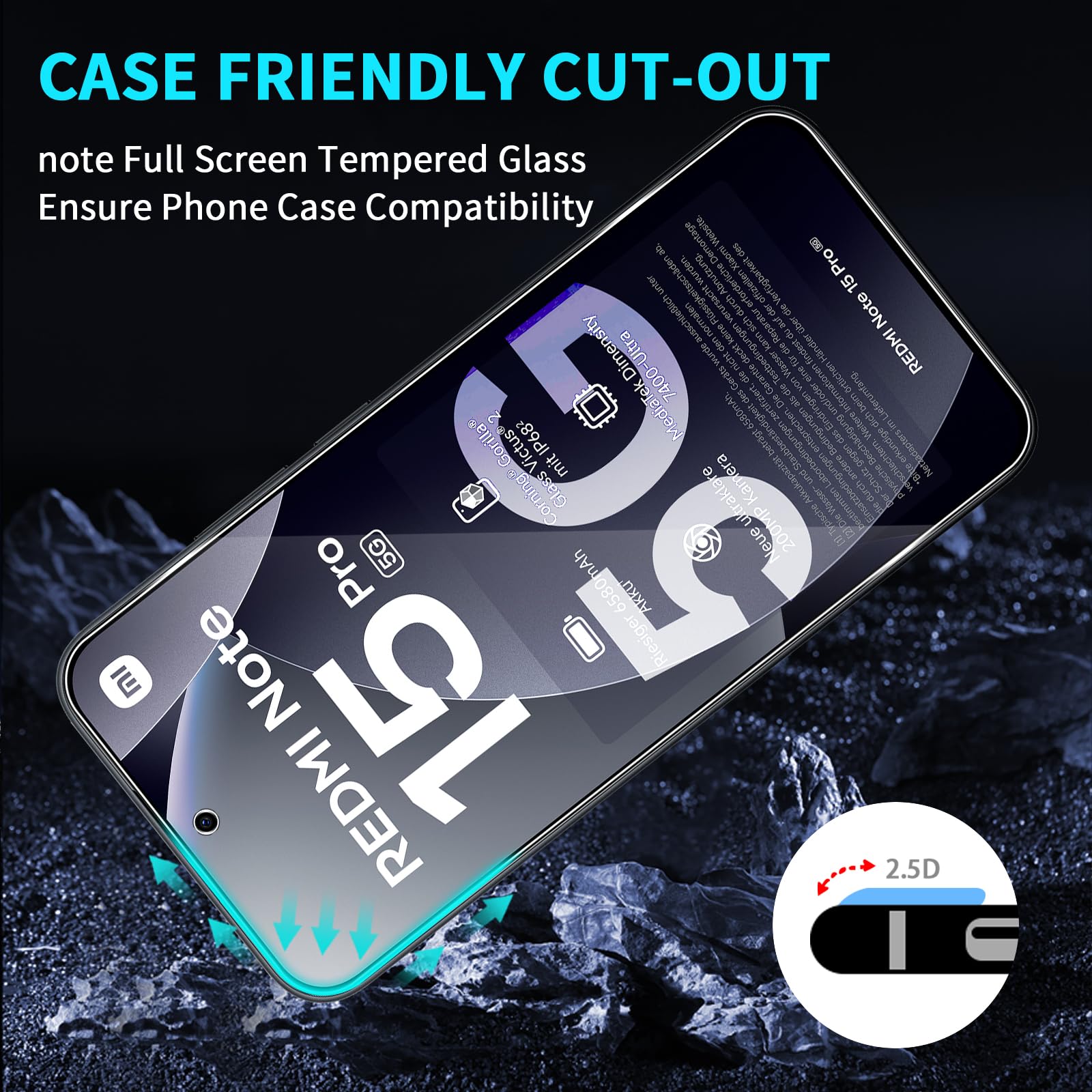 Lutree per Xiaomi Redmi Note 15 Pro 5G Vetro Temperato, 2+2 Pezzi Pellicola Protettiva+ Pellicola Fotocamera (Nera), Durezza 9H Anti-Impronte Anti-Graffio HD Senza Bolle Protezione Schermo