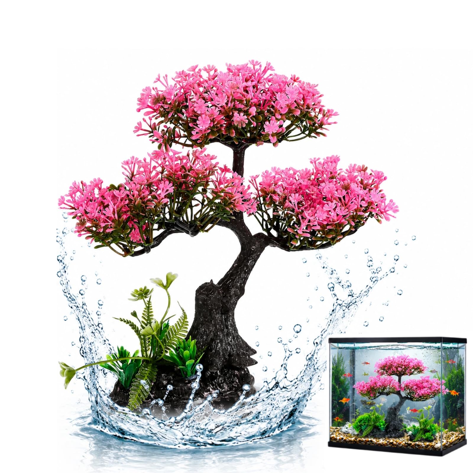 Zerodeko Axolotl Tank Accessories Fish Tank Decorations Plants Artificial Bonsai Tree Ornament Plastic Aquarium Underwater Purple Water Weed Set for Turtle Habitat 29cm