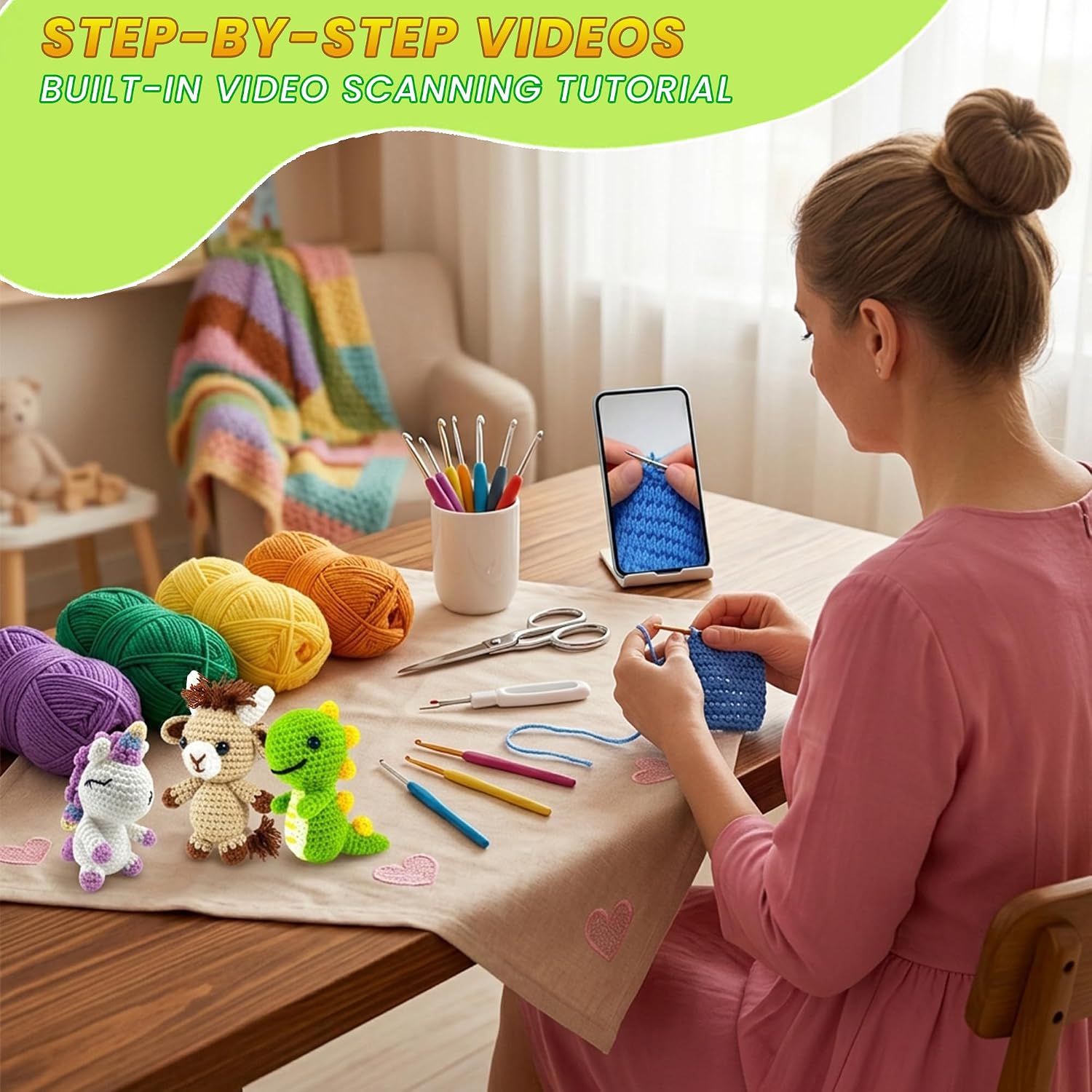 Crochet Kit for Beginners, Knitting Kit with Step‑by‑Step Video Tutorials