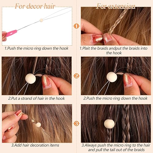 Miniatura 7 de 20 piezas de extensión de cabello, enhebrador de aguja, gancho de tracción, herramienta para extensiones de cabello o plumas, herramientas de gancho