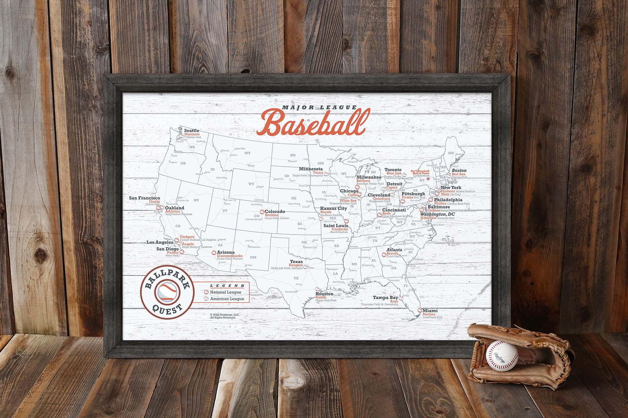 Amazon.com: GeoJango Framed Baseball Stadium Map, Wood Edition