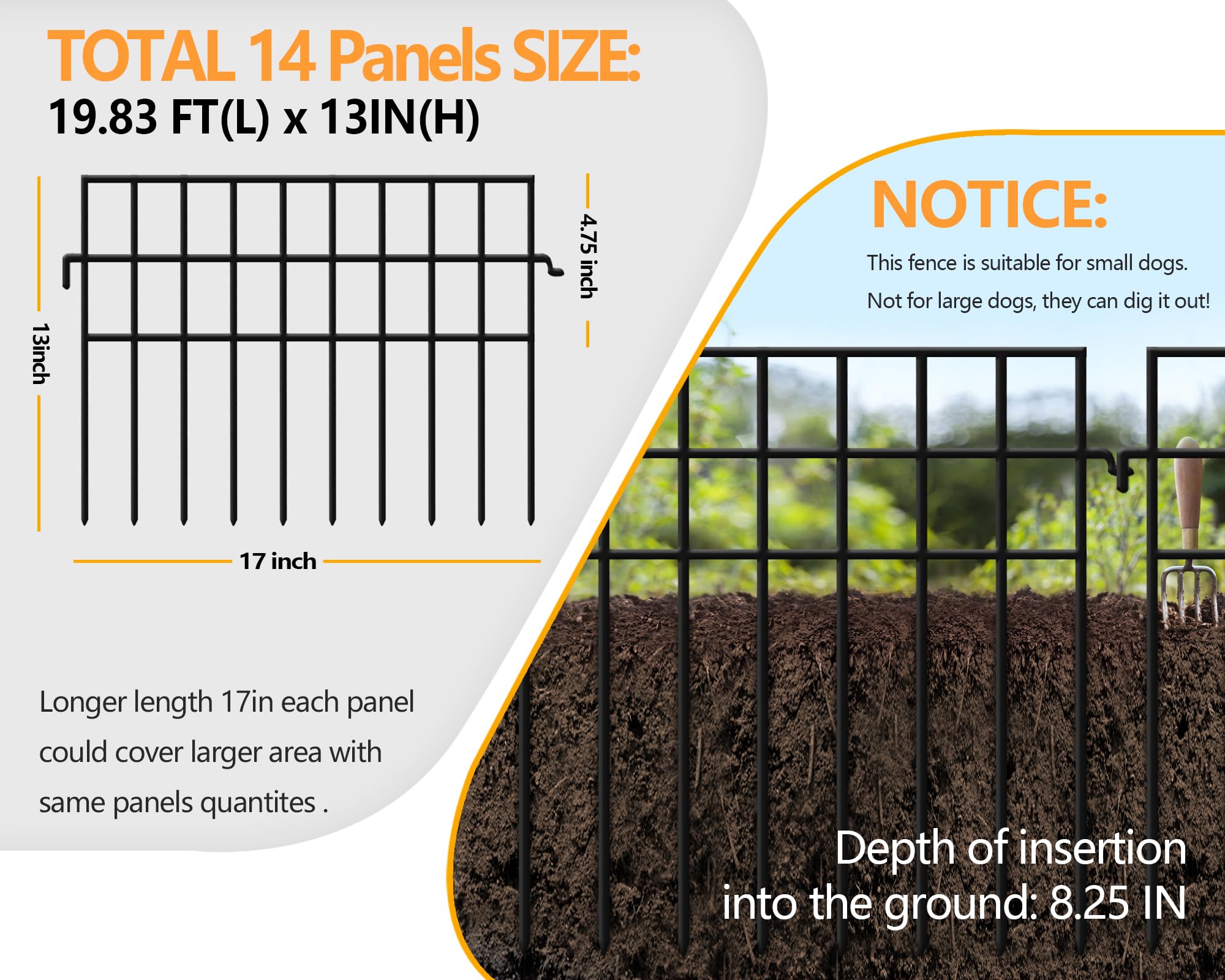 Amazon.com : KYATE 14 Panels Dog Digging Fence Barrier, 19.83ft(L