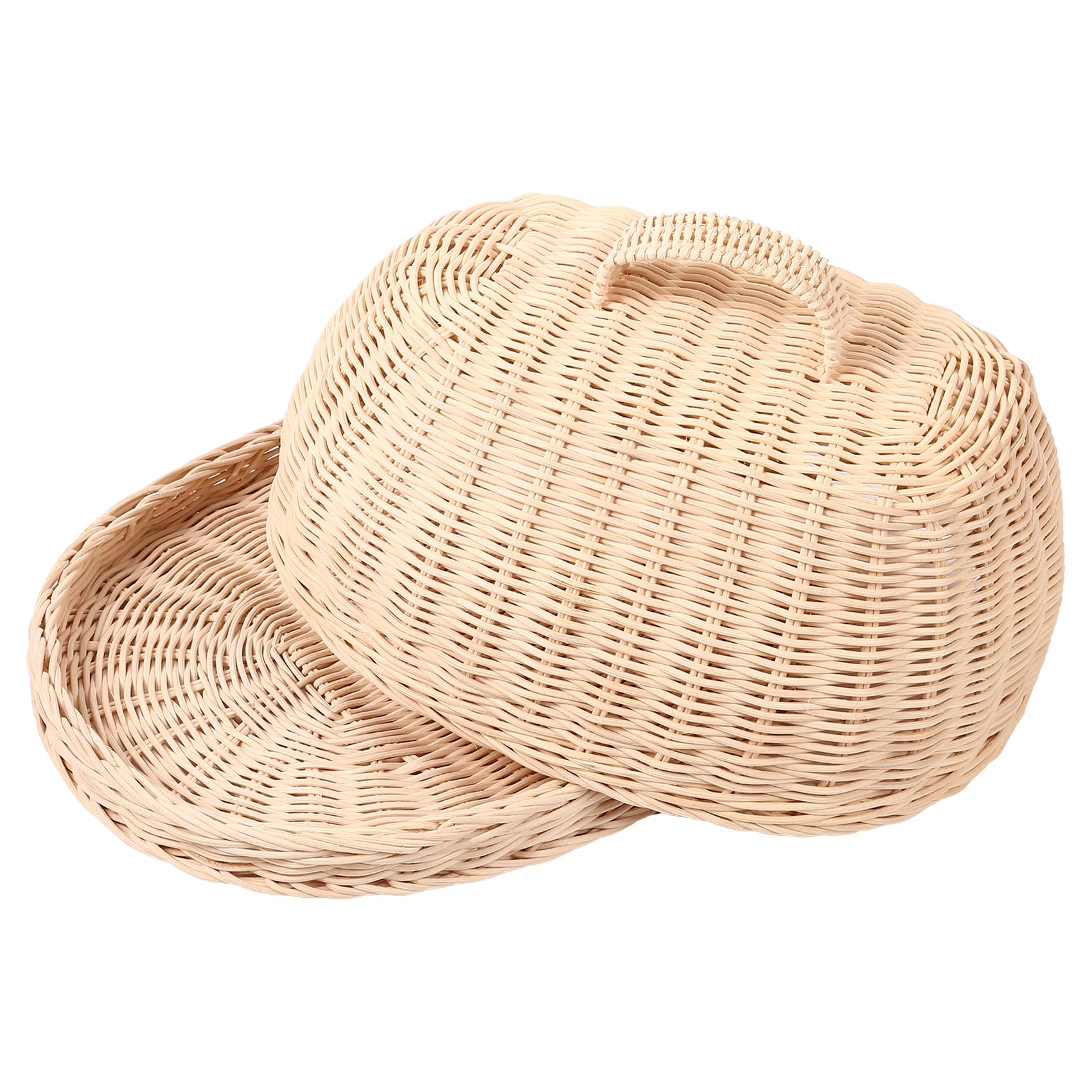 Surluoen White Rattan Storage Tray With Cover,Hand-Woven Wicker Baskets,Bread Fruit Food Breakfast Display Box,For Food, Fruit,Cake,Etc