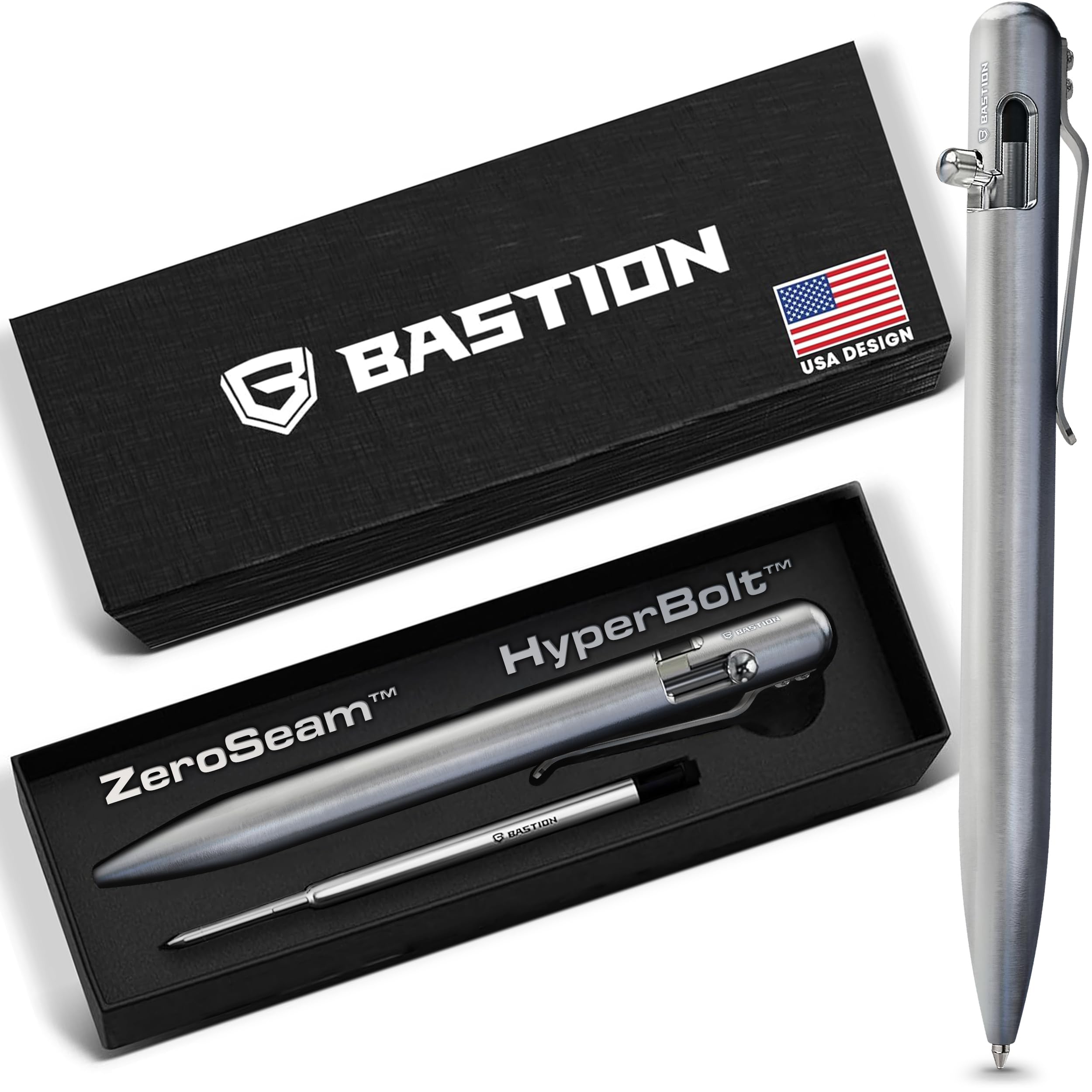 Titanium Bolt Action Metal Pen with Gift Case - Luxury Executive Lightweight Retractable Ballpoint - Ink Refillable Collectors Novelty Pocket EDC Heavy Duty Writing for Men & Women