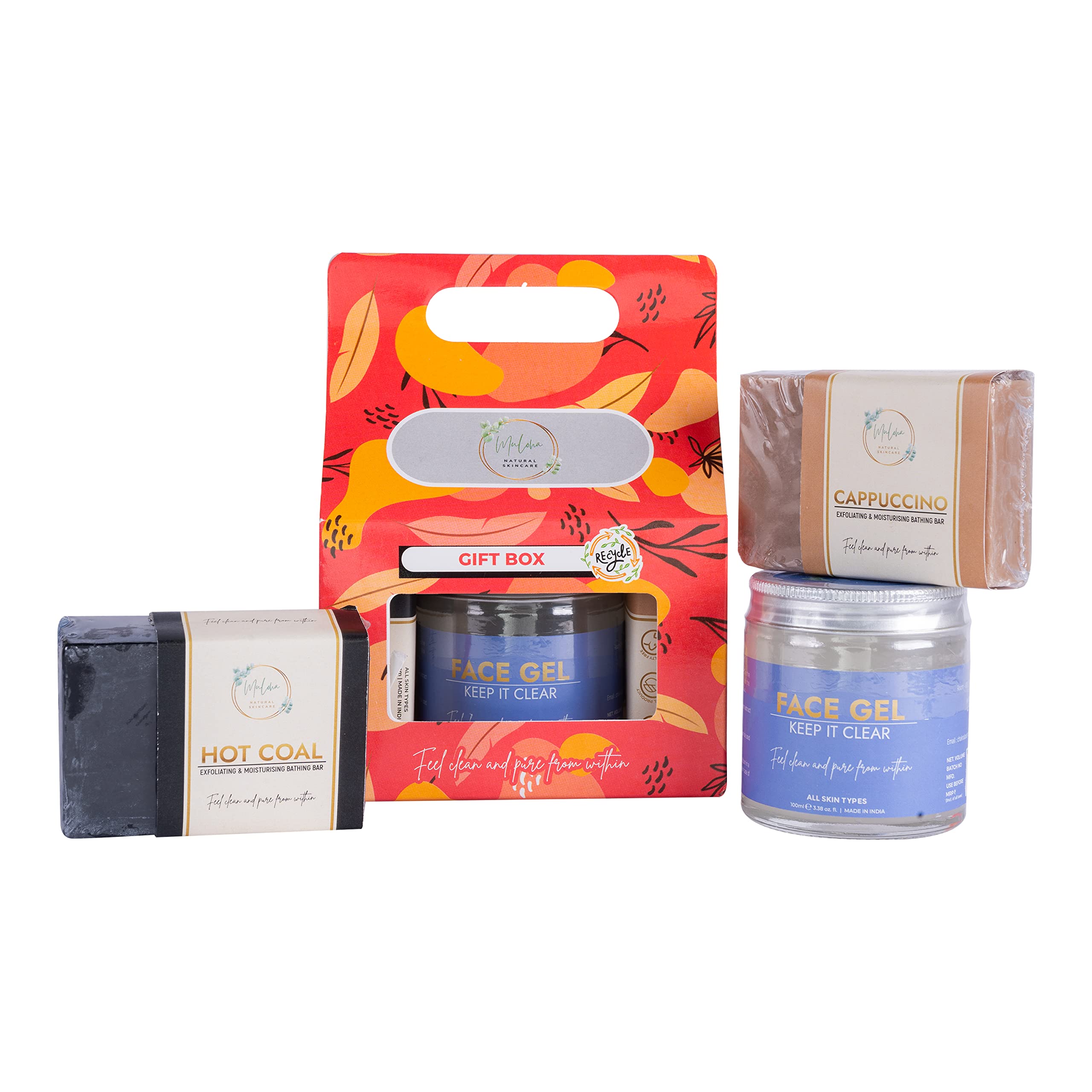 Muloha Hot Coal Bar, Face Gel, Cappuccino Bar | Gift Set Box |Combo Pack of 3 | For Men All Skin types