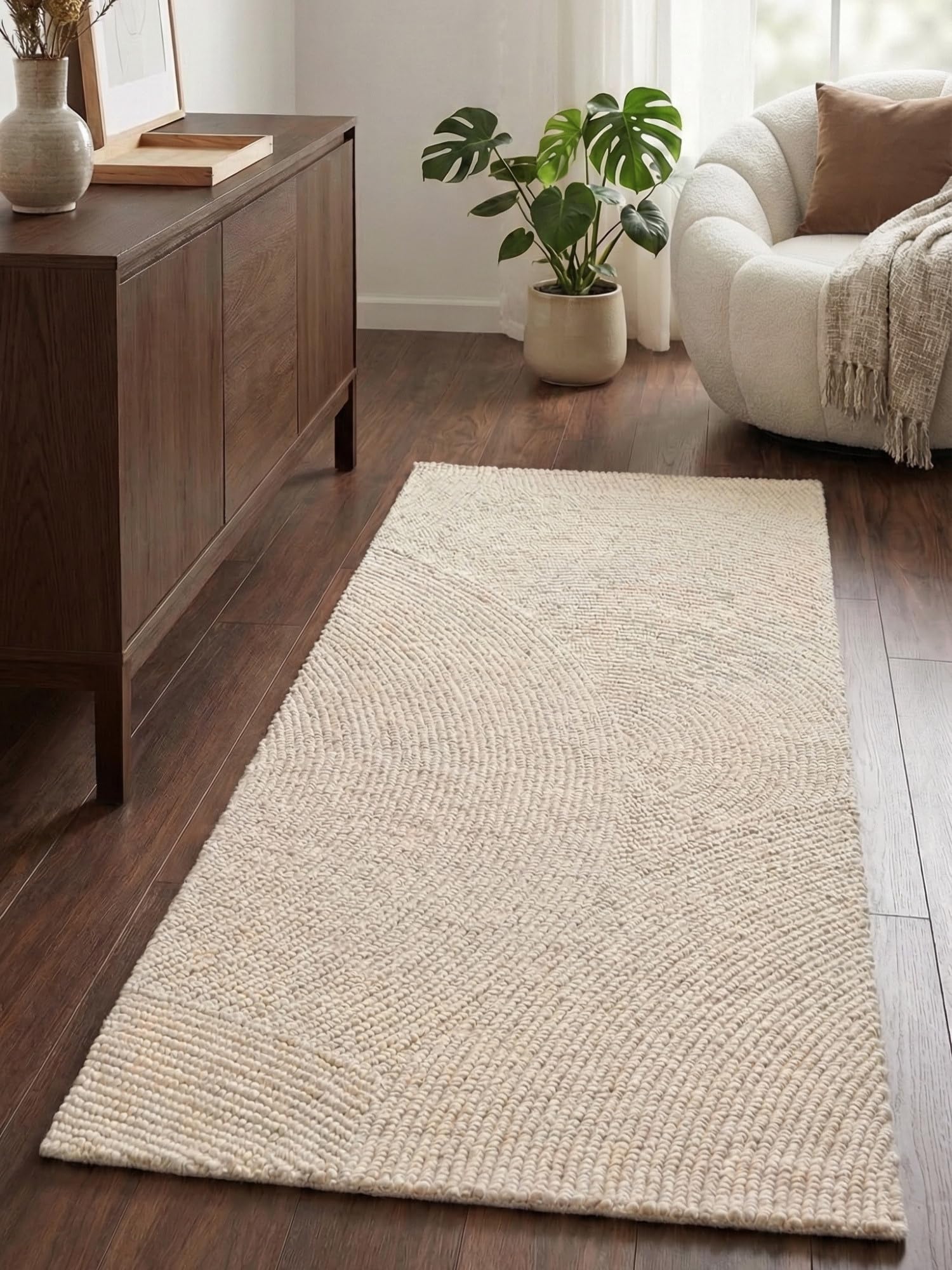 Hanse Home Wollteppich Calmio - Natur Wohnzimmerteppich - Handgetuftet - Hygge Skandi, Boho Läufer Wolle für Wohnzimmer, Schlafzimmer, Esszimmer, Flur - Natur Weiß, 80x300cm