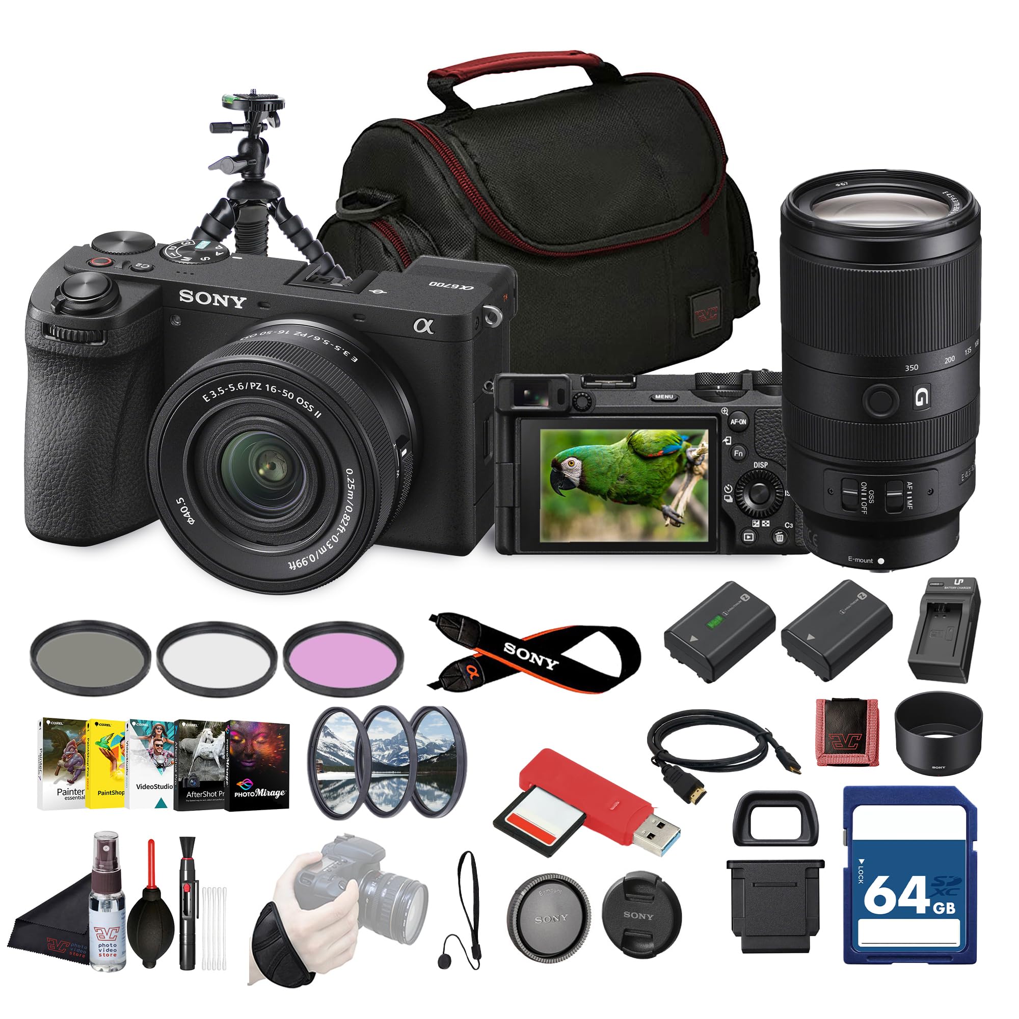 a6700 Mirrorless Camera with 16-50mm II Lens + Sony E 70-350mm f/4.5-6.3 G OSS Lens + 64GB Memory Card + NP-FZ100 Battery + Photo Software + Filter Kit + More