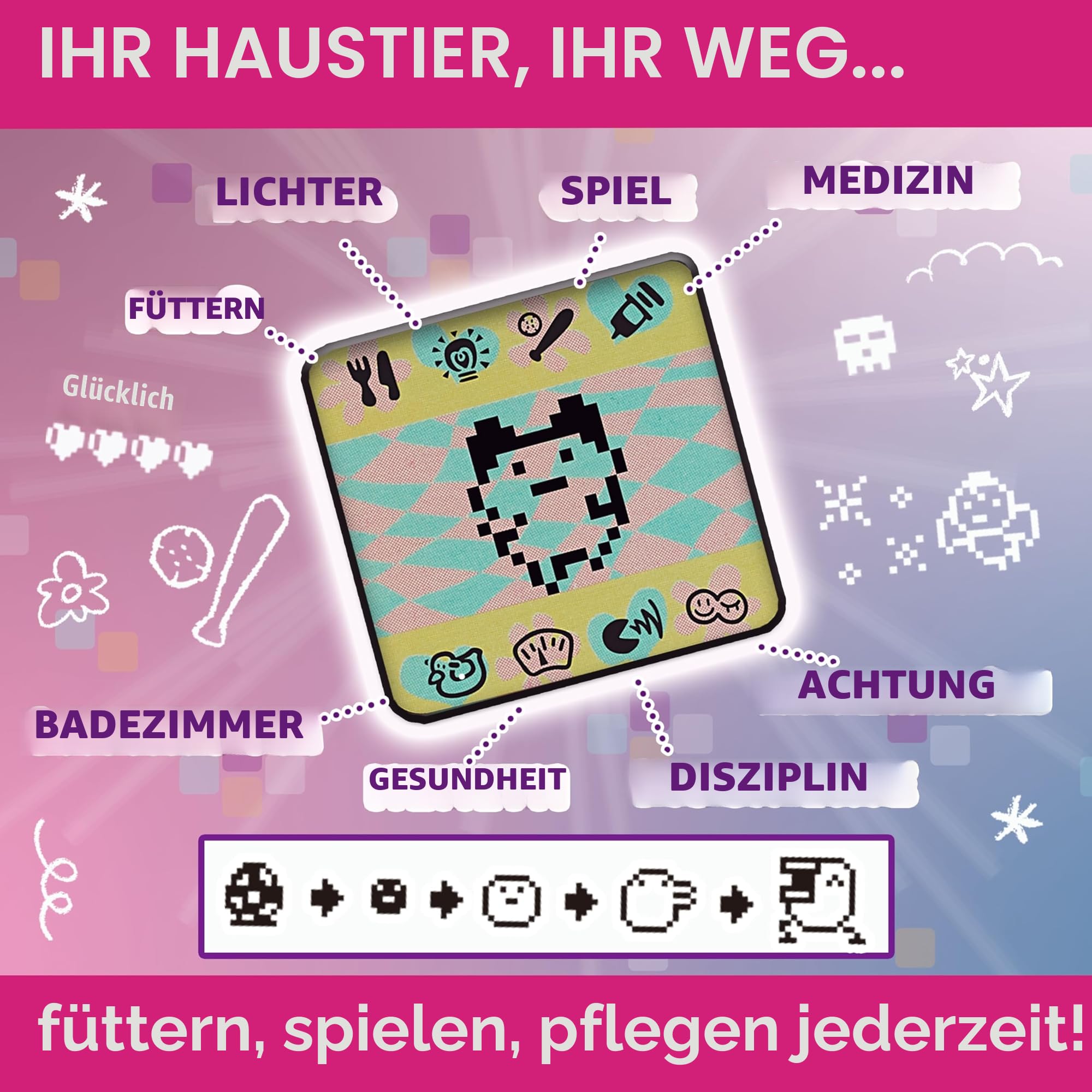 TAMAGOTCHI Bandai Original Unicorn - virtuelles elektronisches Haustier mit Display, 3 Tasten und Spielen - 42927