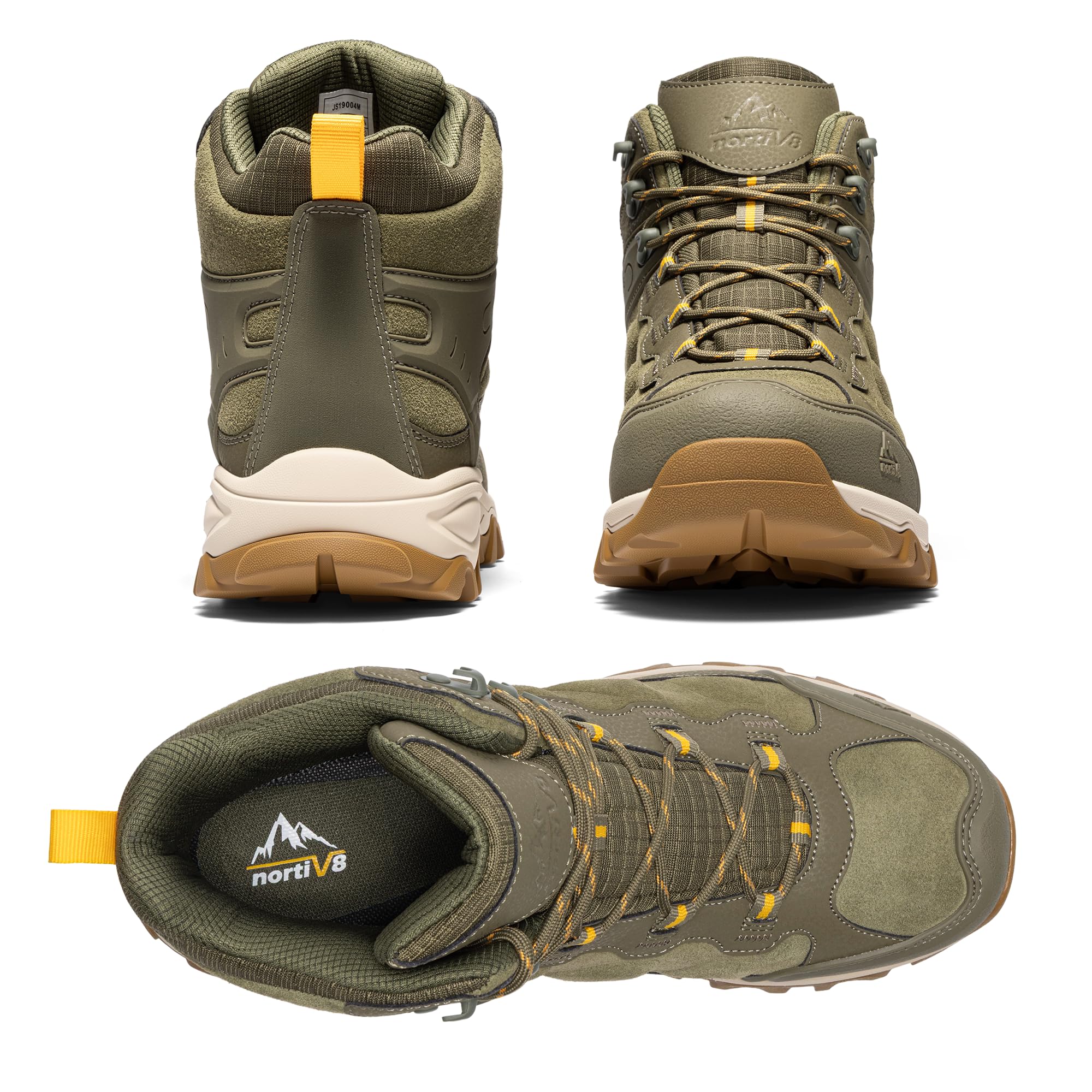 NORTIV 8 Męskie zimowe wodoodporne śniegowe buty trekkingowe antypoślizgowe buty górskie JS19004M, oliwkowy, 12 | Mid Top zamszowe buty trekkingowe do trekkingu na świeżym powietrzu, kempingu i wspinaczki górskiej