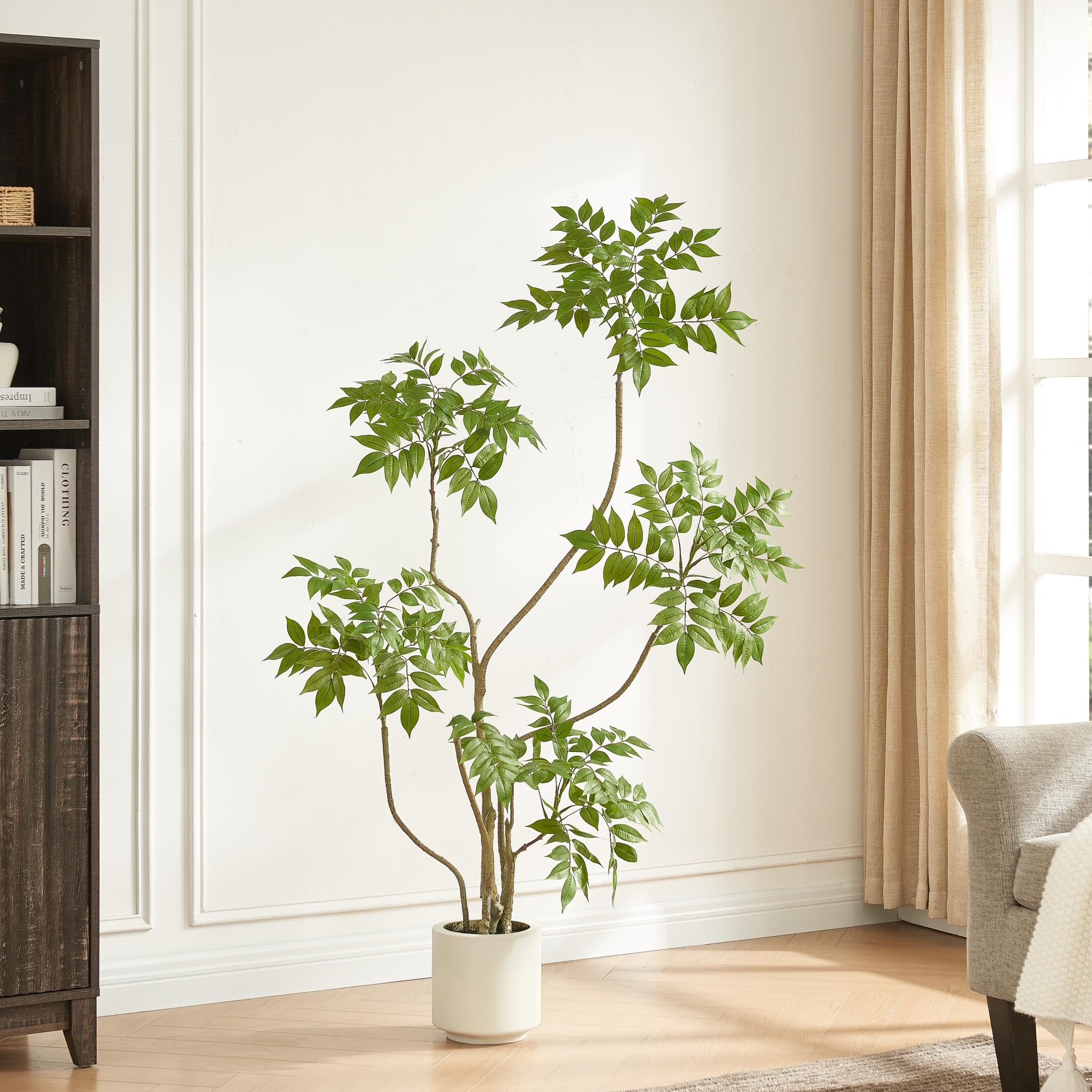 4FT Artificial Sumac Tree in White Pot, Real Touch Silk Faux Plant Indoor Outdoor - Lifelike Fake Tree for Home, Office, Living Room, Lobby, Patio