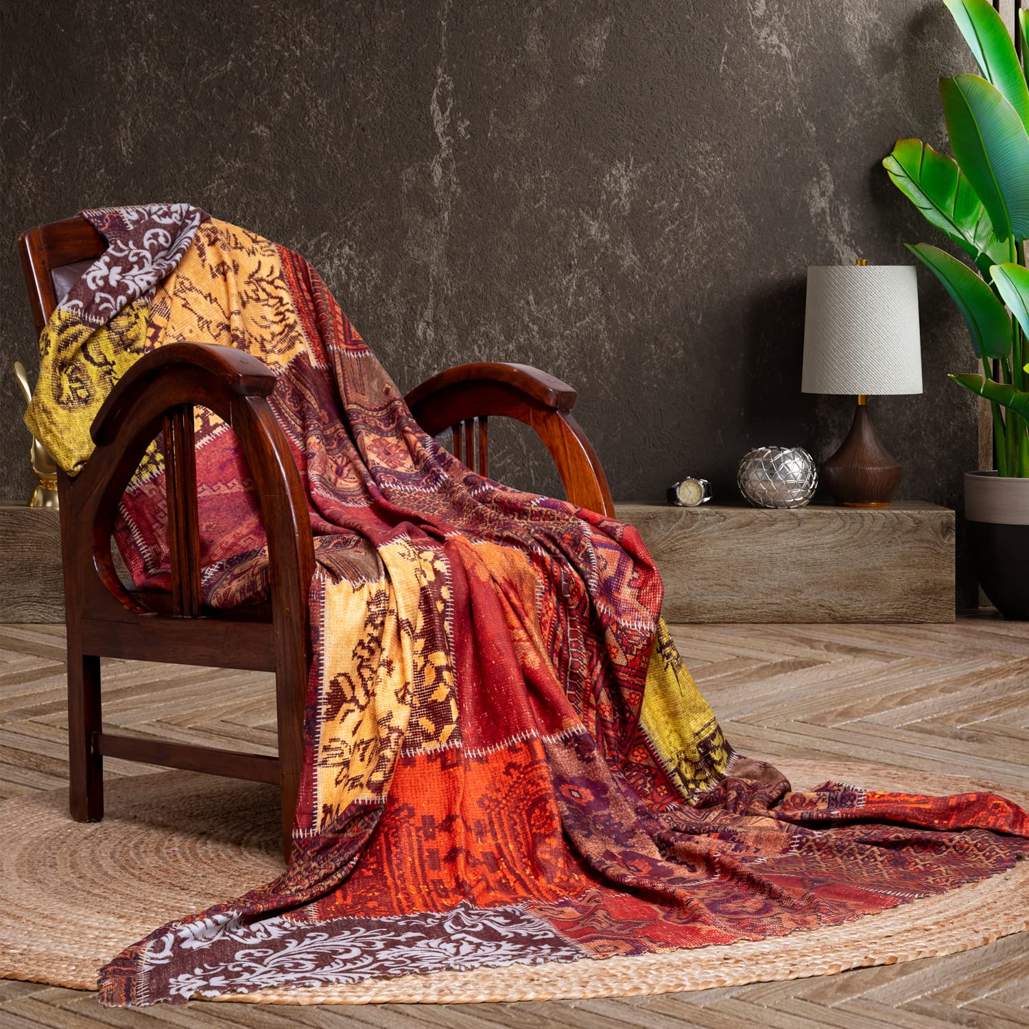 LATUDA CONCEPT SoftMicro Koltuk Örtüsü | Çekyat Örtüsü | Koltuk Şalı | Etnik Desenli Boho Patchwork Kaymaz | Kiremit 130x180 cm