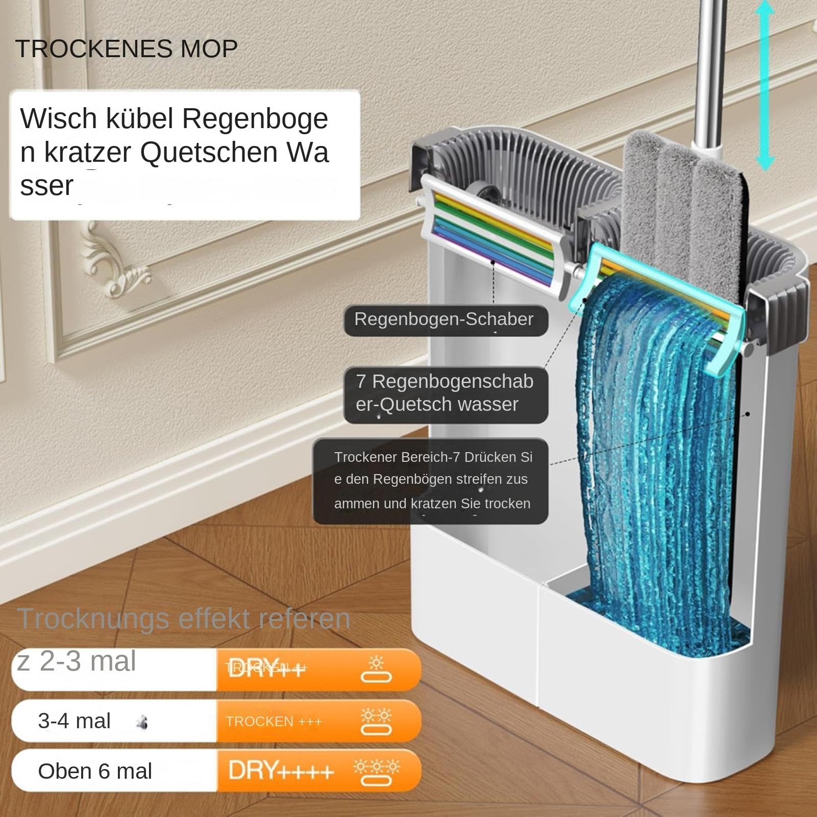 Cubo con escurridor para mopas de Limpieza húmedo y seco para Suelos, | Mopas de microfibra Kit limpieza húmedo seco en superficies, en el hogar y la empresa