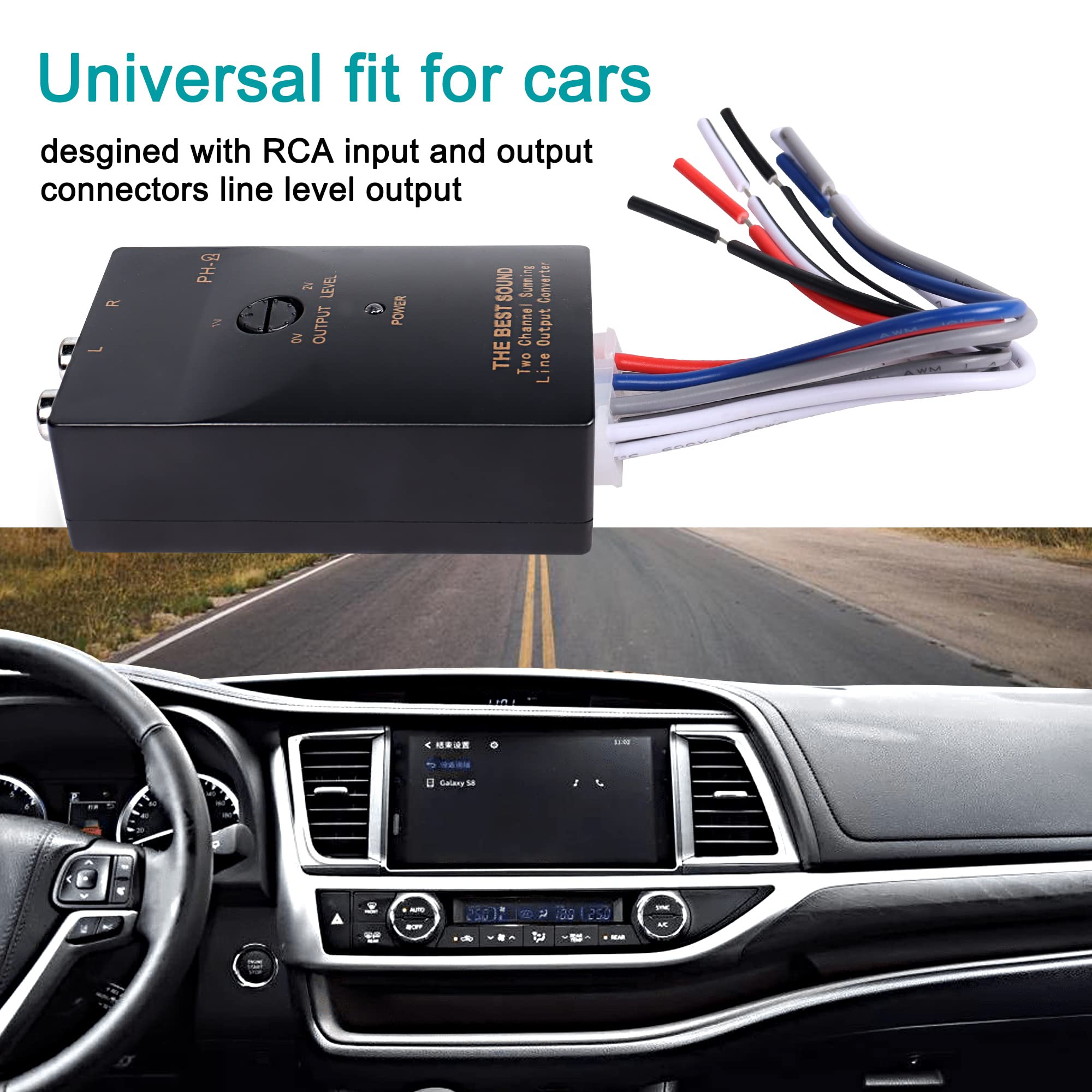 Aqxreight Convertitore Di Livello Alto-Basso Per Auto – Adattatore Per Uscita Altoparlanti A RCA, Con Regolazione Dei Bassi, 50W