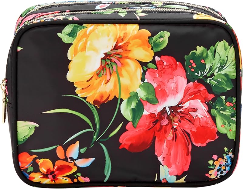 Conair Estojo organizador de viagem com zíper duplo, estampa floral preta