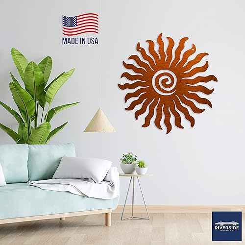 Vista 6 de Riverside Designs Sunburst - Arte de pared de metal para decoración al aire libre, resistente e impermeable, fabricado en Estados Unidos