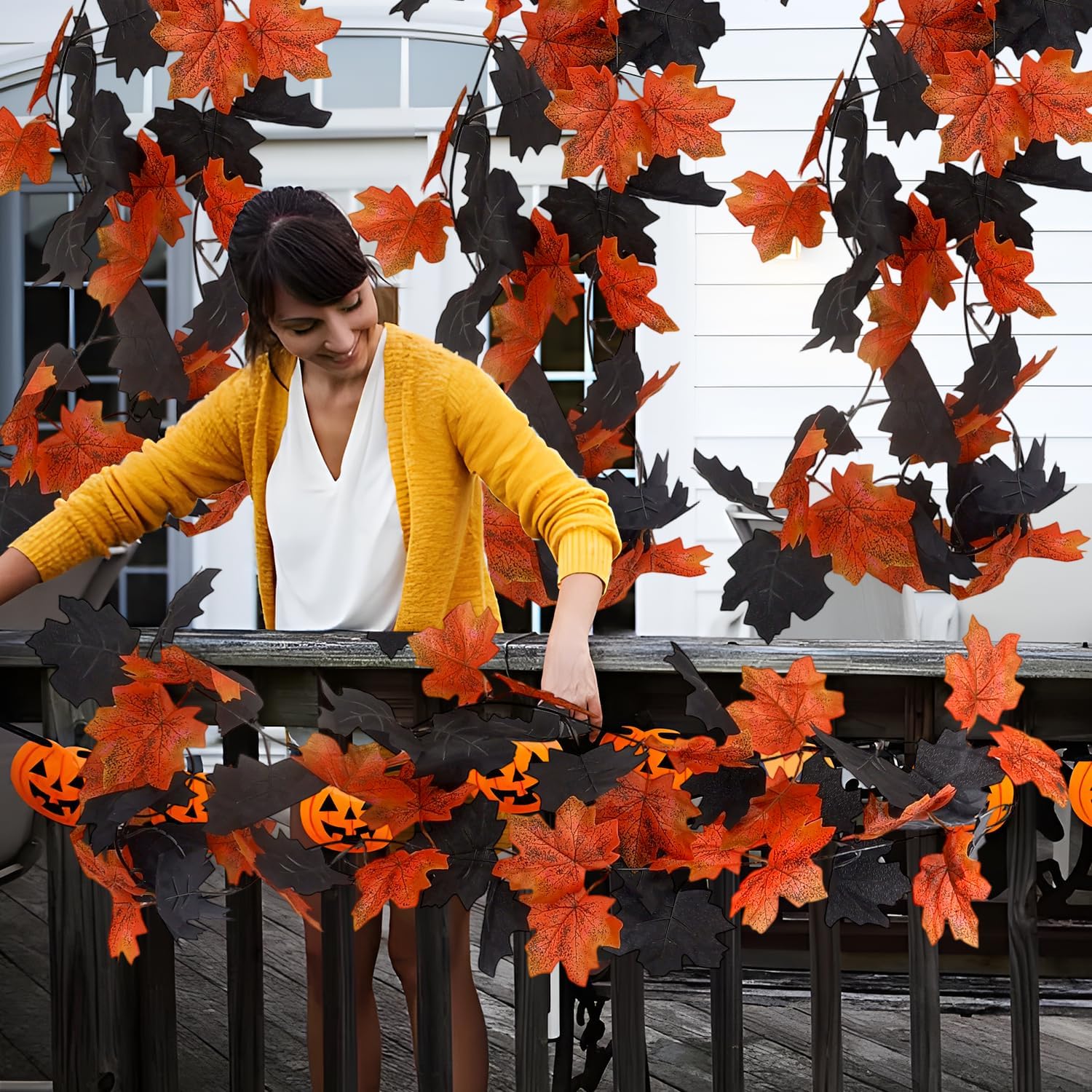 200cm Artificial Plants Black Simulated Maple Leaf Vine for Halloween Artificial Hanging Fall Leave Vines for Home Party (Style2)