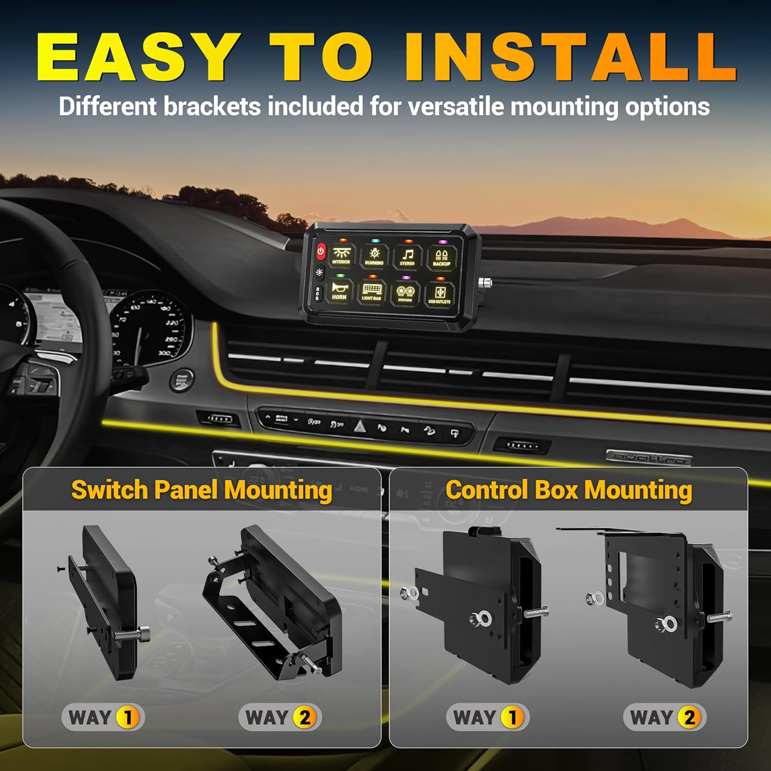 BUMBEE 8 Gang Switch Panel RGB 5-Level Brightness Switches, Multifunction Toggle Switch Box Circuit Control Relay Momentary, High Power 3 Silicone Button for Cart Car Truck SUV RV Offroad Marine