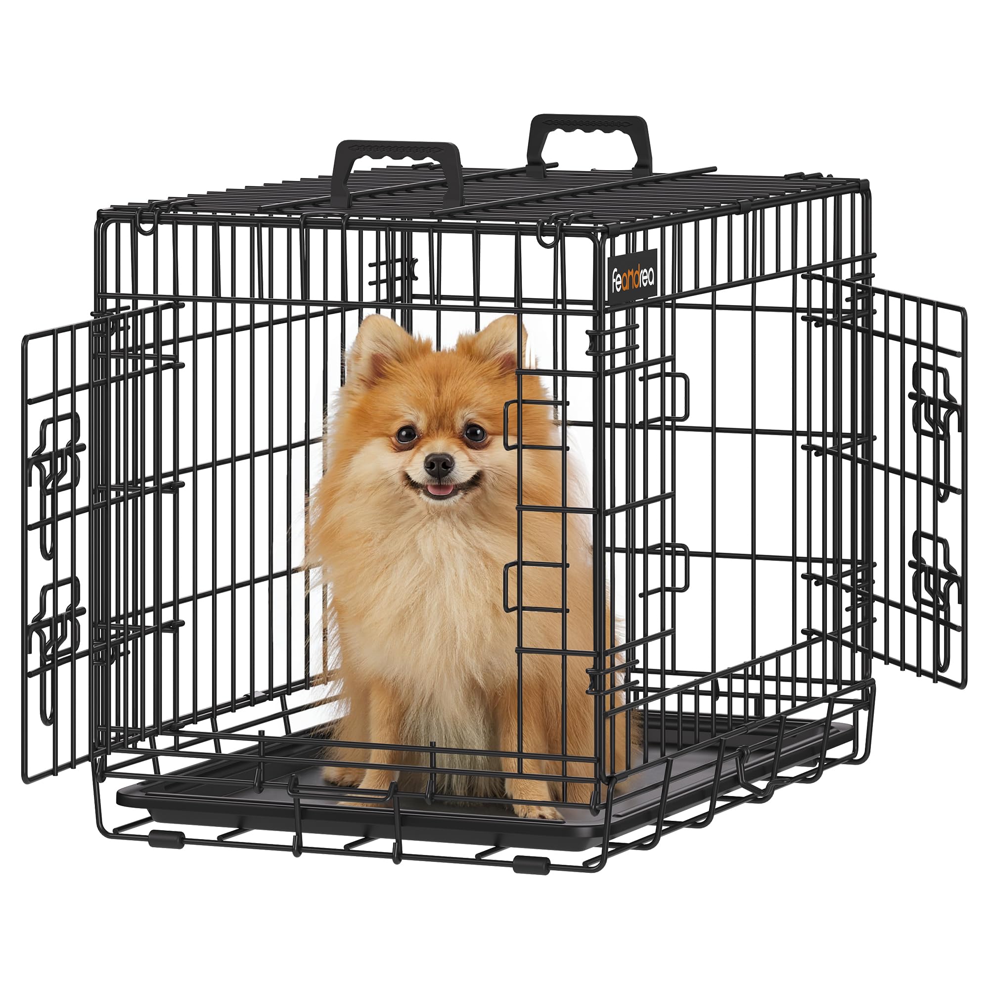 Feandrea Dog Crate, Foldable Dog Cage with 2 Doors, Removable Tray, 61 x 43.5 x 50.5 cm, S, Black PPD024B01