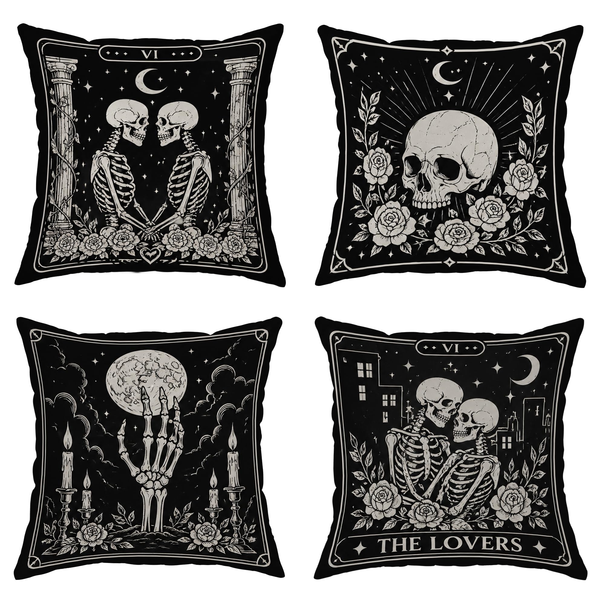 Housses de coussin gothique Halloween 55x55cm avec fermeture éclair dissimulée