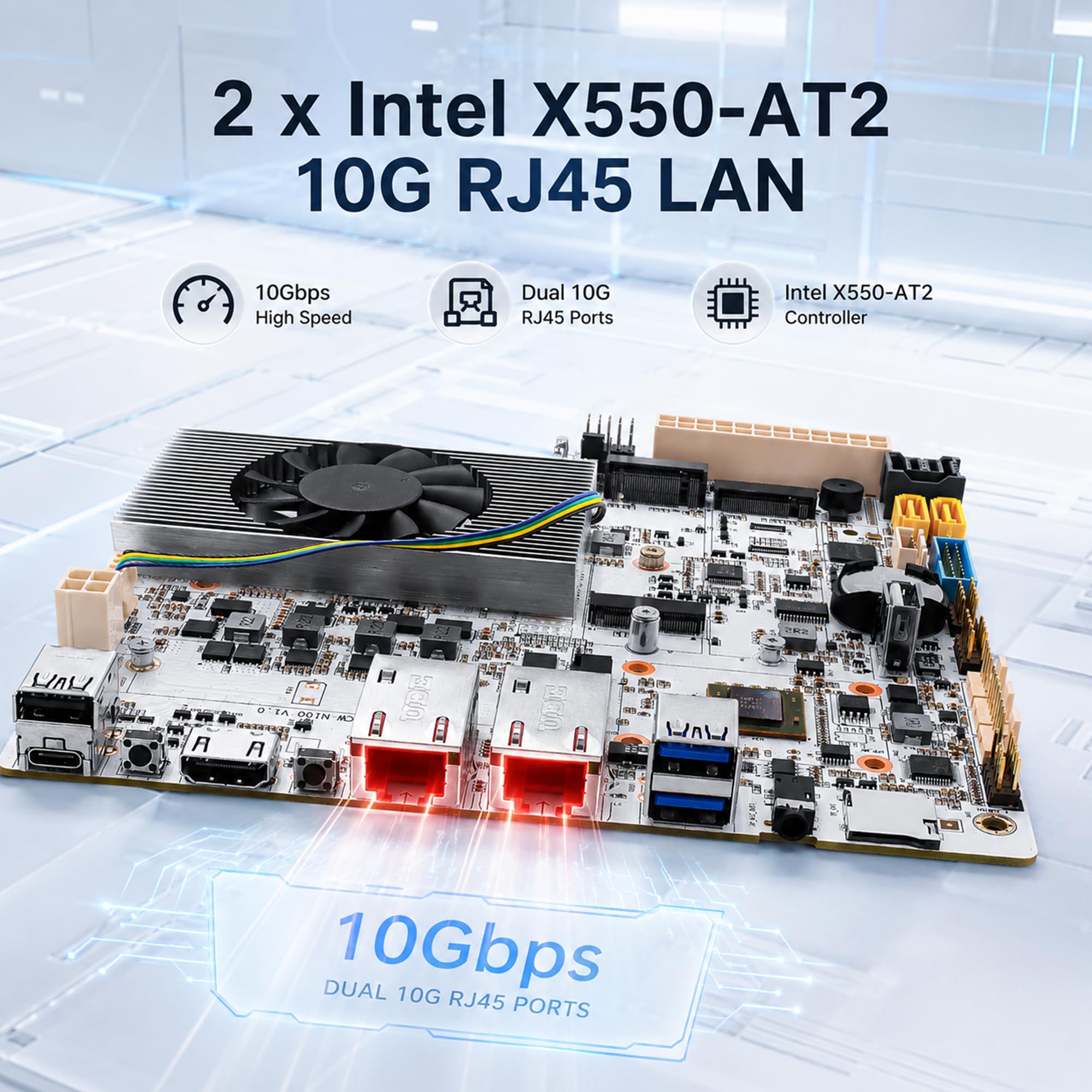 Placa base Mini ITX NAS de 6 bahías con CPU N150, DDR5 SODIMM, 3 ranuras NVMe, 2 x LAN RJ45 X550-AT2 de 10GbE, 17 x 17 cm, placa base para PC de servidor doméstico, 2USB3.0, USB-C, GPIO