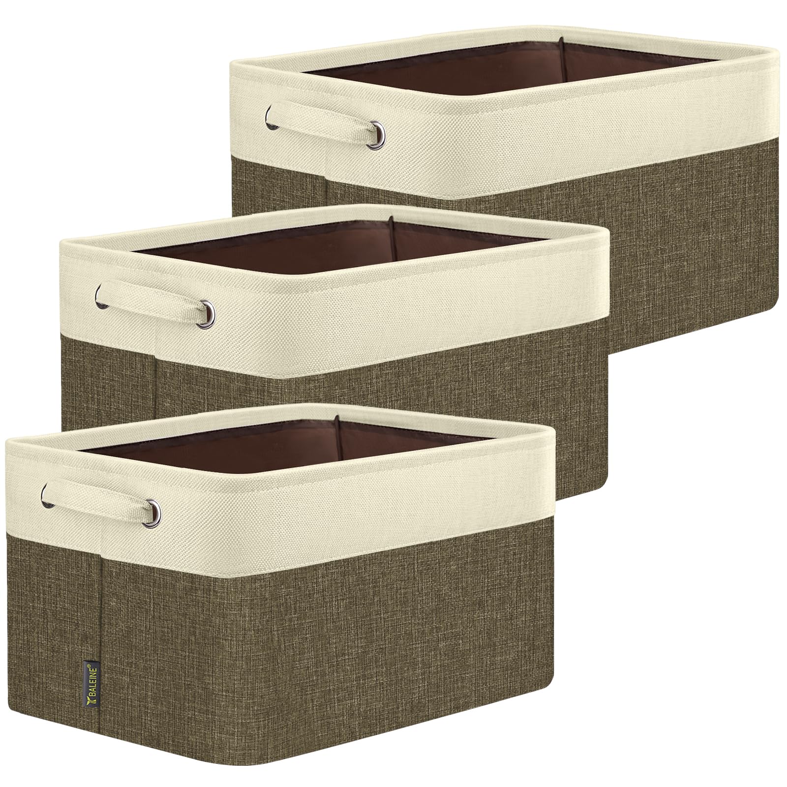 BALEINE 3 Pack Fabric Closet Storage Bins for Shelves, Linen Closet Organizers and Storage, Decorative Baskets for Organizing, Shelf, Clothes, Home, Office (Brown, 17''x13''x10.5'')